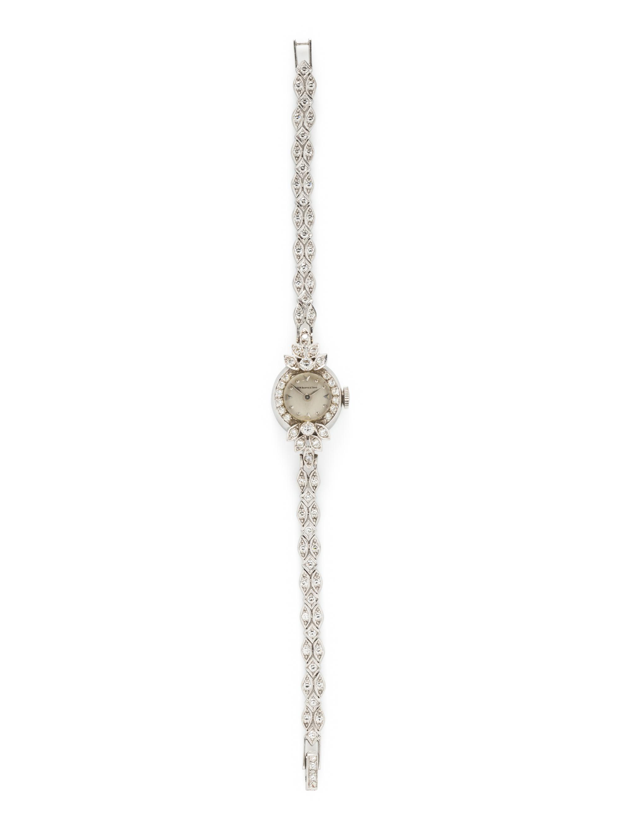 H.W. BEATTIE & SONS, WHITE GOLD AND DIAMOND WATCH