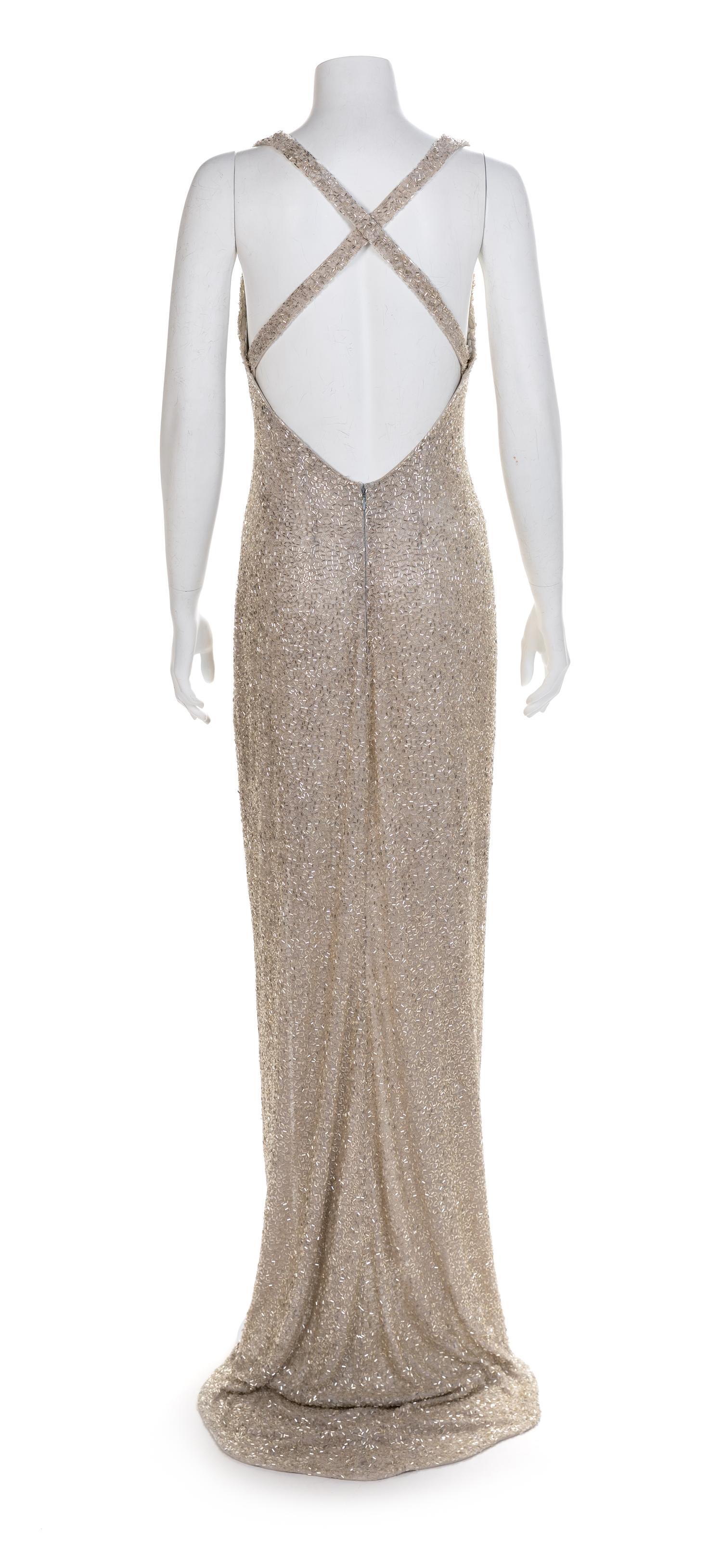 Fabrice Gray Fully Beaded Halter Dress, 1990-2000s