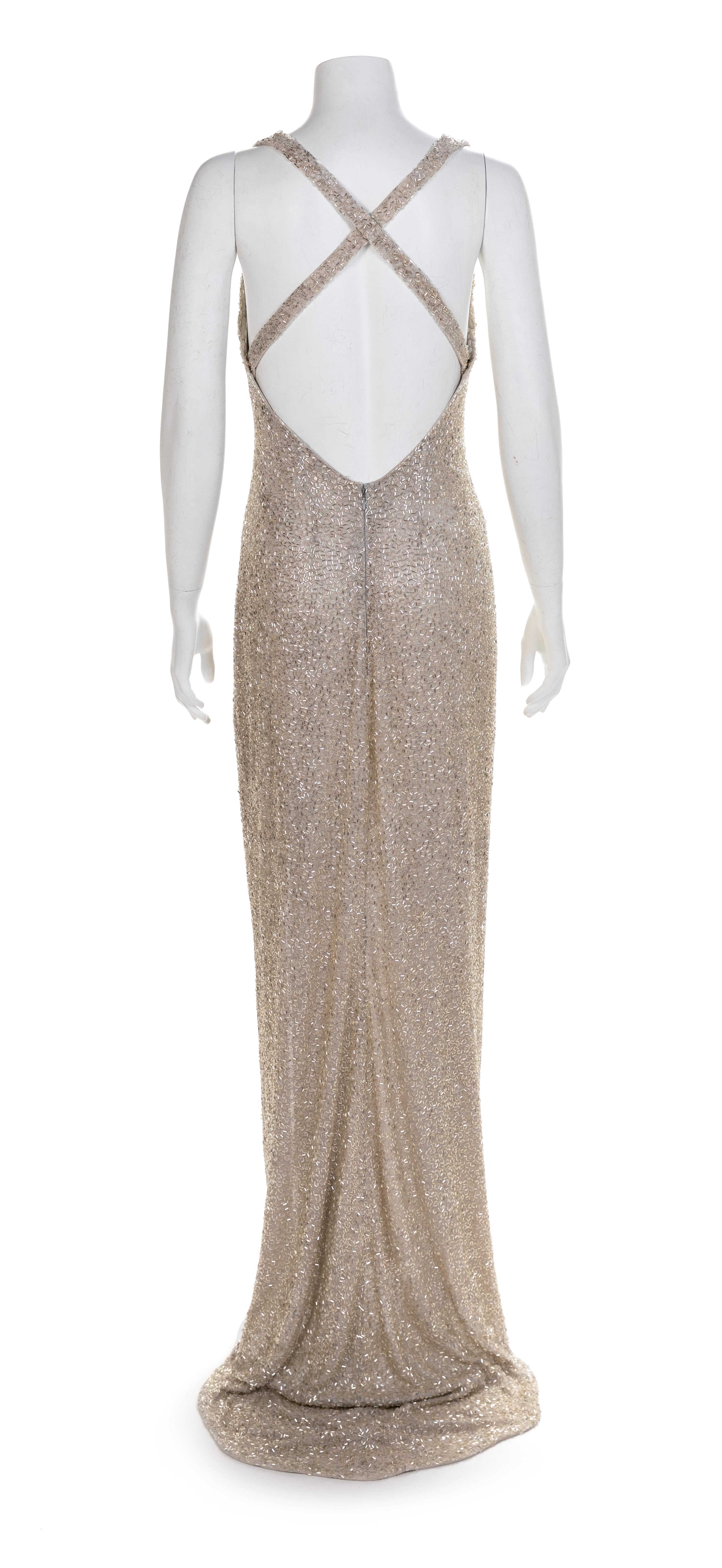 Fabrice Gray Fully Beaded Halter Dress, 1990-2000s