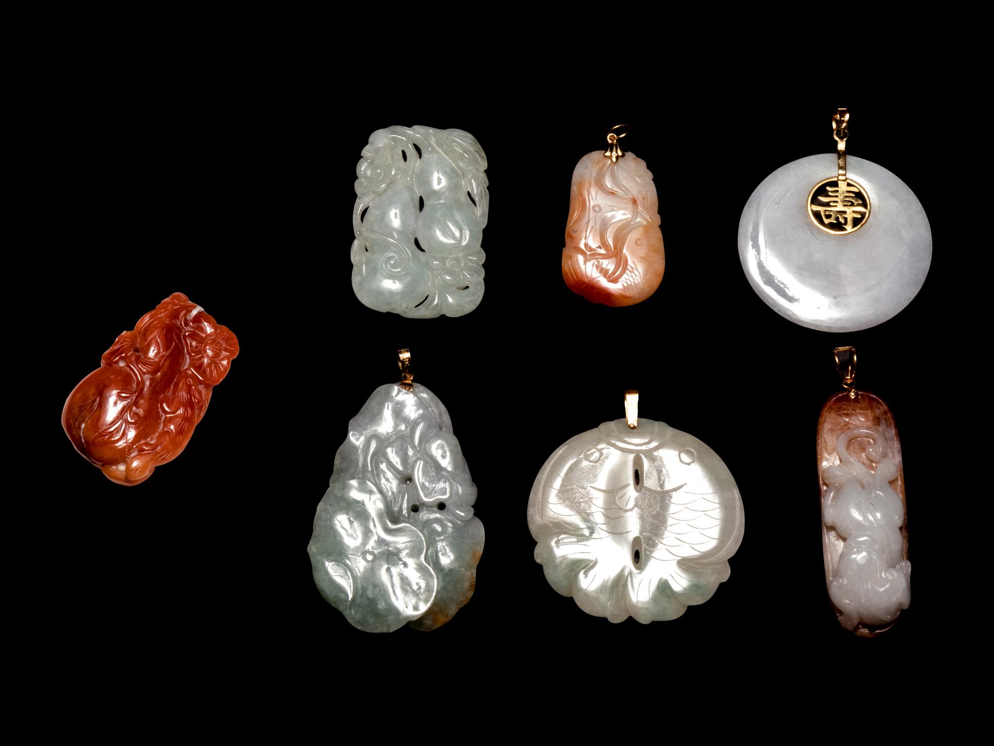 Seven Chinese Jadeite Pendants