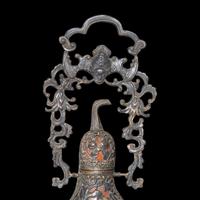 A Chinese Embellished Silver-Mounted Double Gourd Wall Vase, Qing to Republic Period 清晚期 銀嵌寳葫蘆‘大利’壁瓶