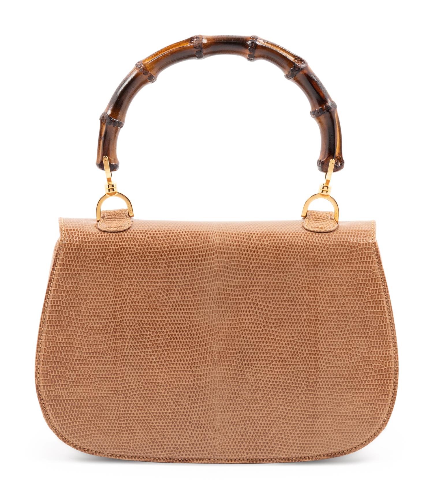 Gucci Brown Lizard Handbag with Bamboo Handle