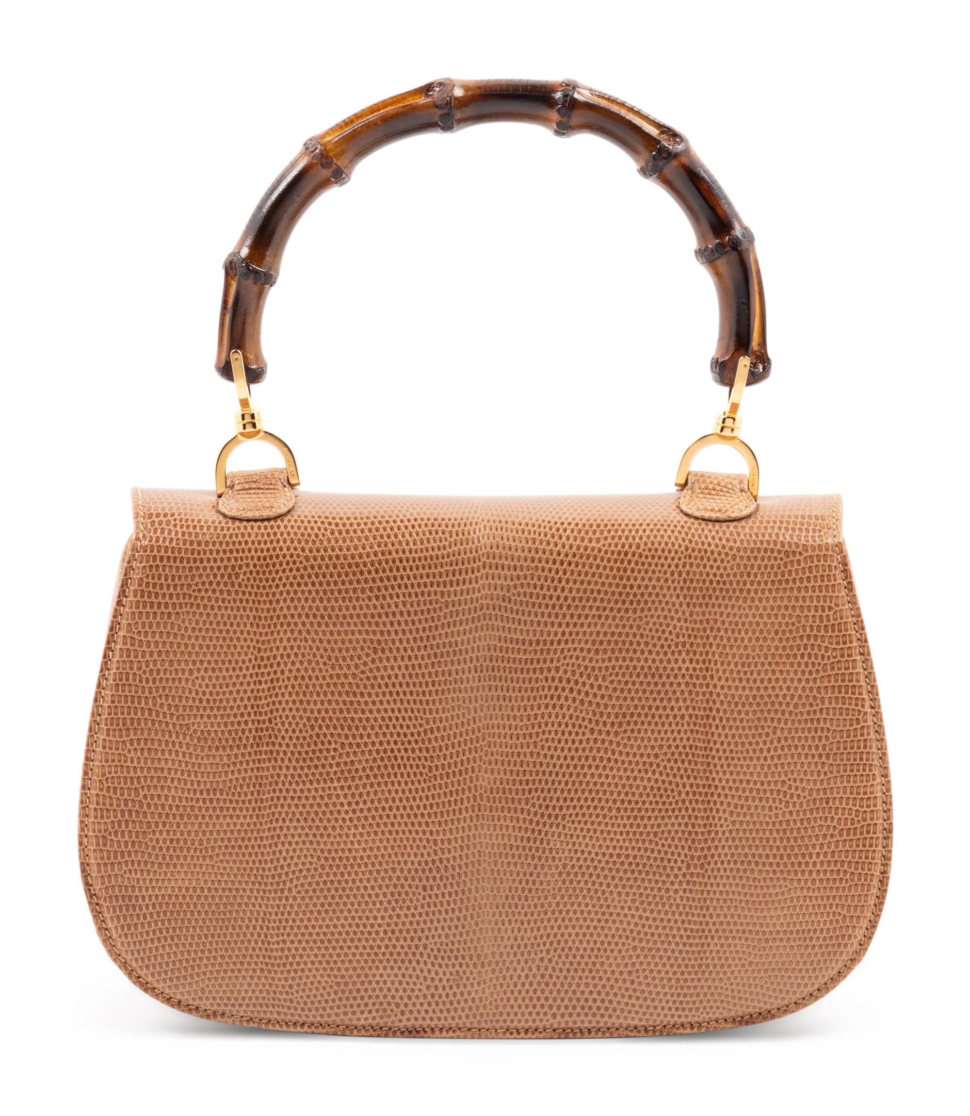 Gucci Brown Lizard Handbag with Bamboo Handle