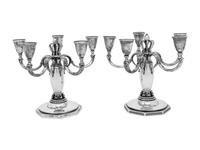 A Pair of Danish Silver Five-Light Candelabra