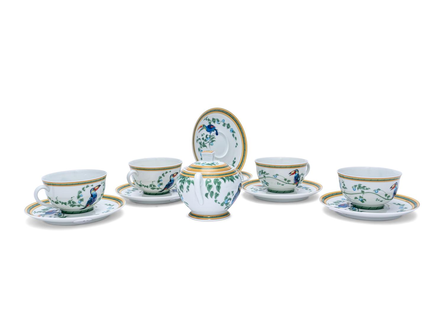 An Hermès Toucans Porcelain Tea Service