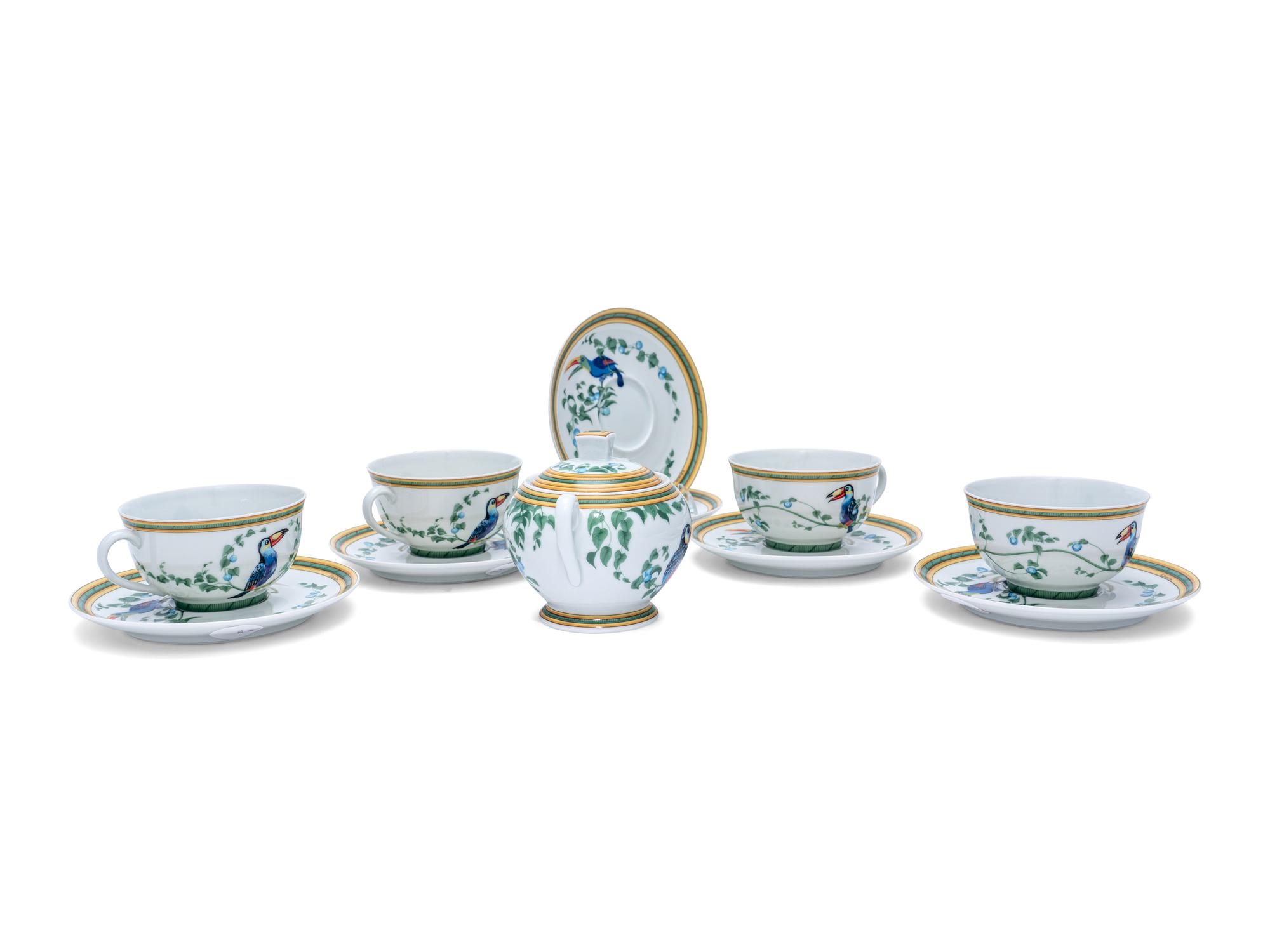 An Hermès Toucans Porcelain Tea Service