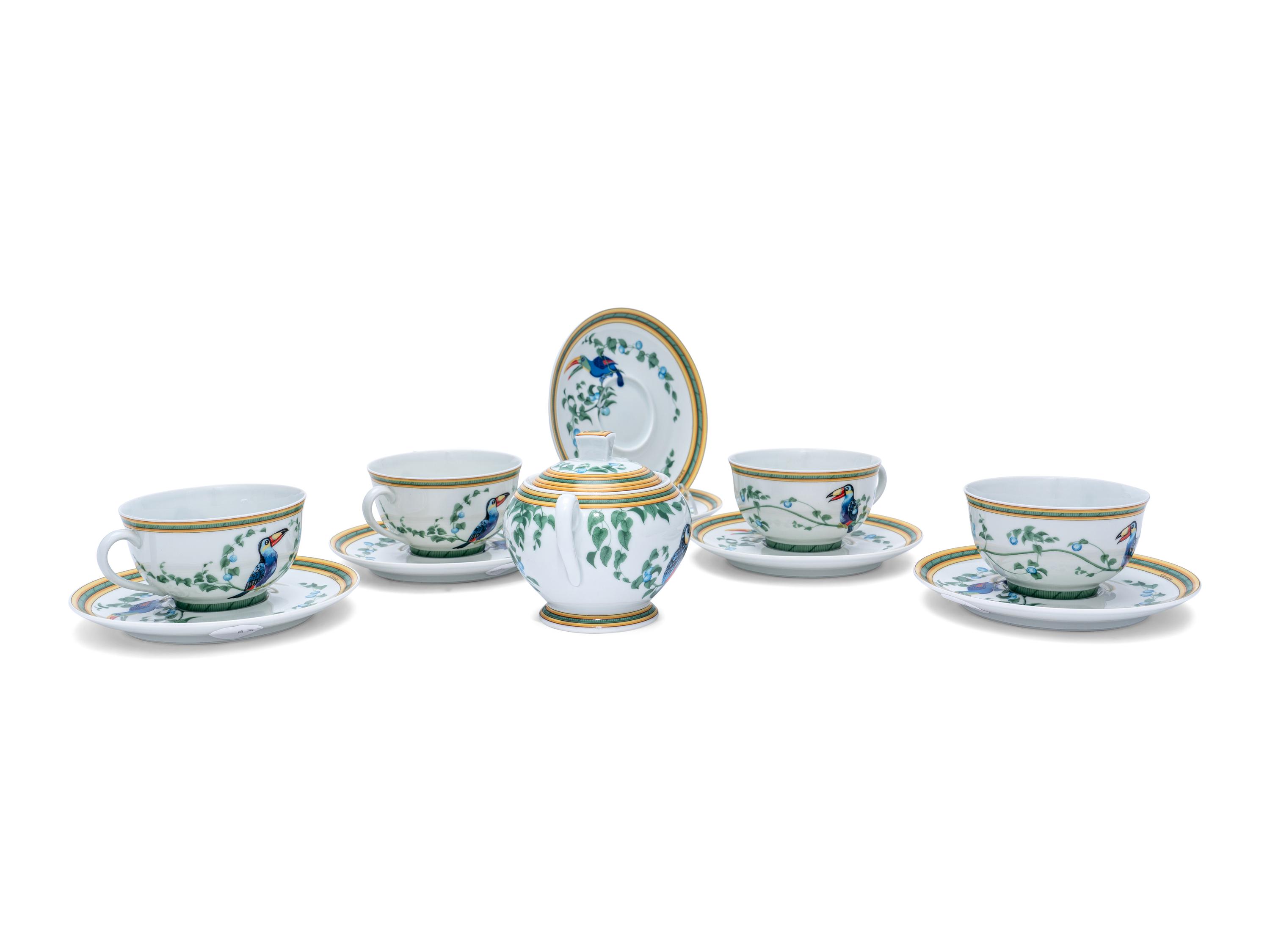 An Hermès Toucans Porcelain Tea Service