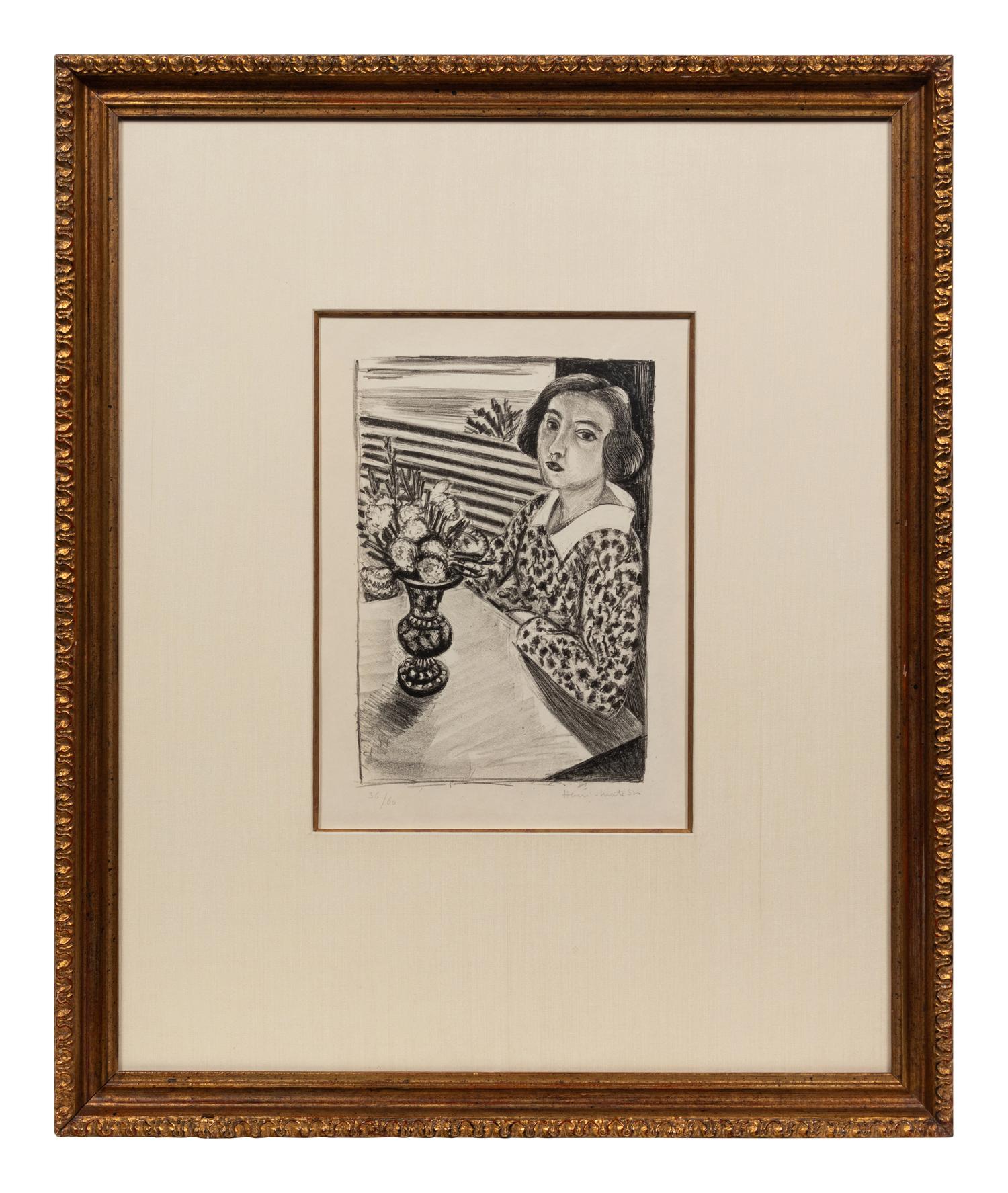 Jeune Fille Assise au Bouquet de fleurs