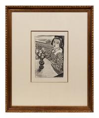 Jeune Fille Assise au Bouquet de fleurs