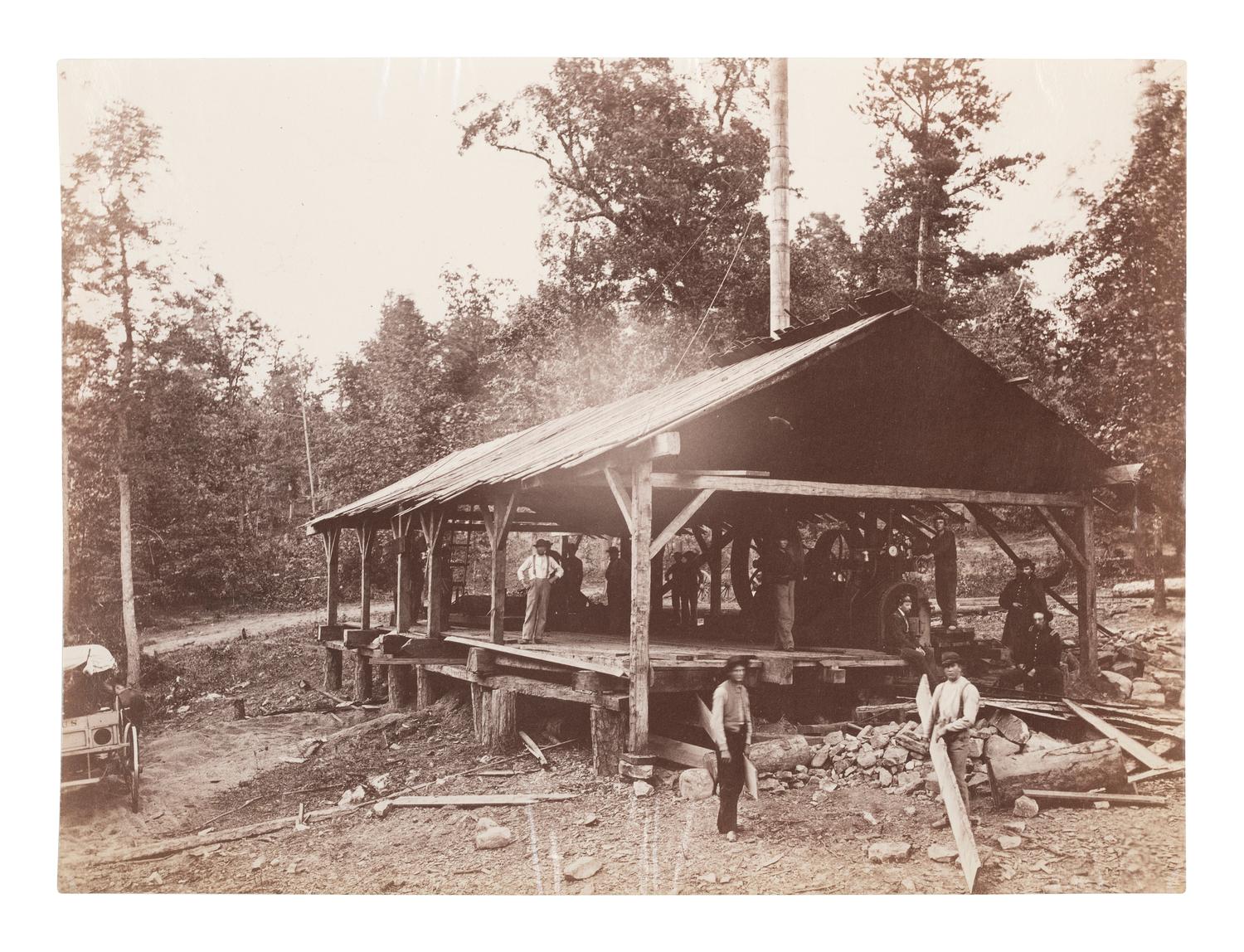 [CIVIL WAR] RUSSELL, A.J. Workers and Soldiers at Government Saw Mill, Chattanooga, TN . 1861-1865.