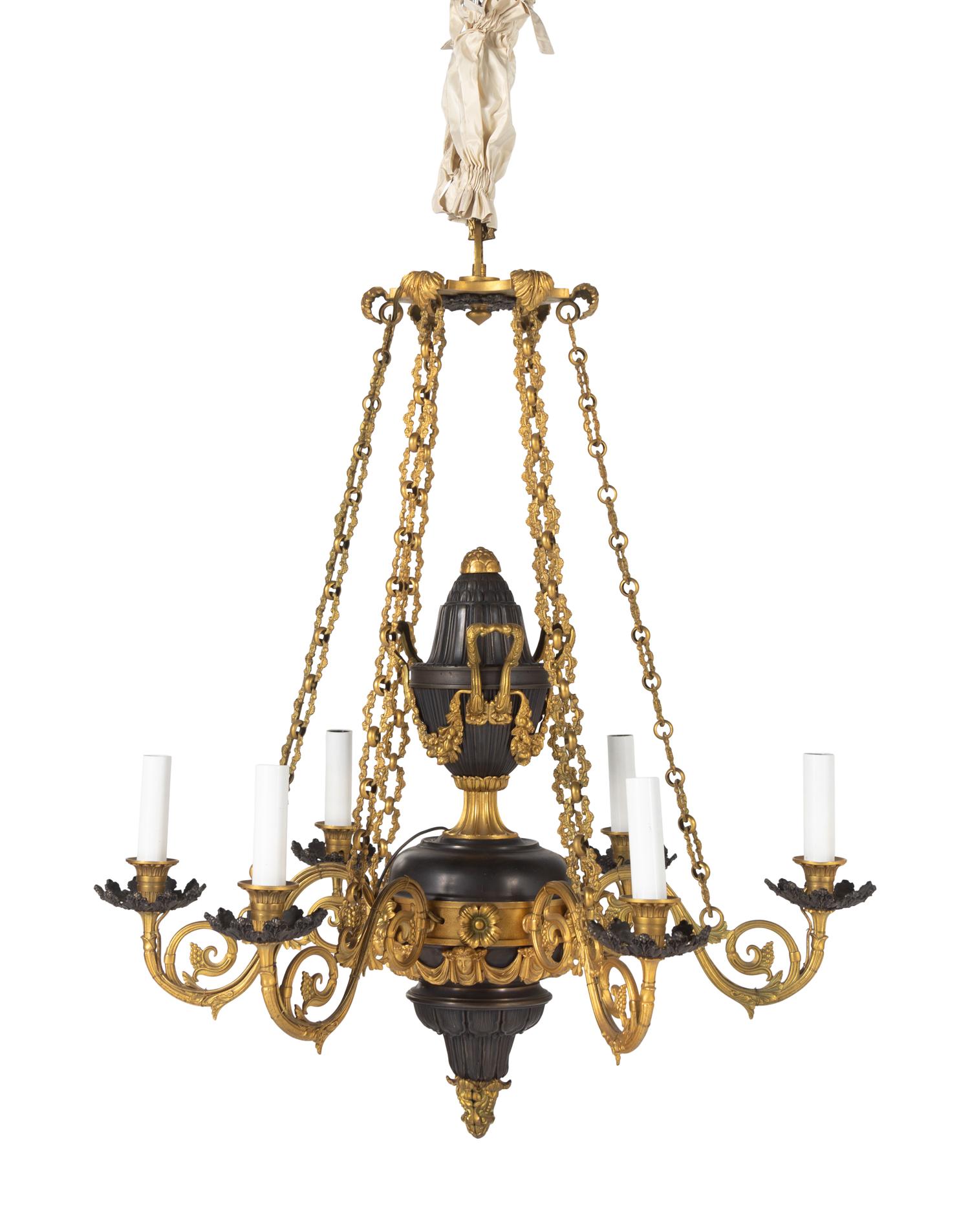 A William IV Gilt and Patinated Bronze Six-Light Chandelier