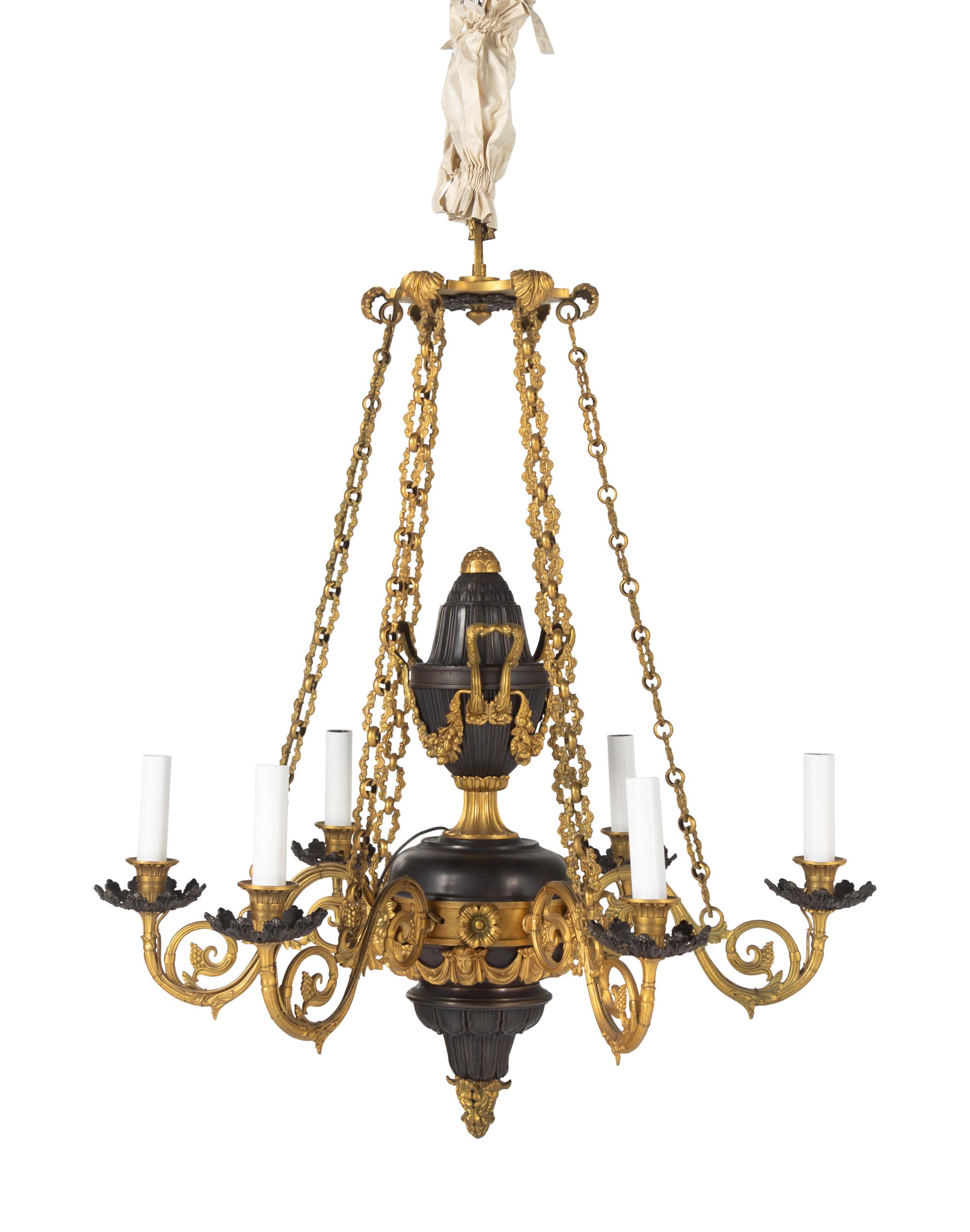 A William IV Gilt and Patinated Bronze Six-Light Chandelier
