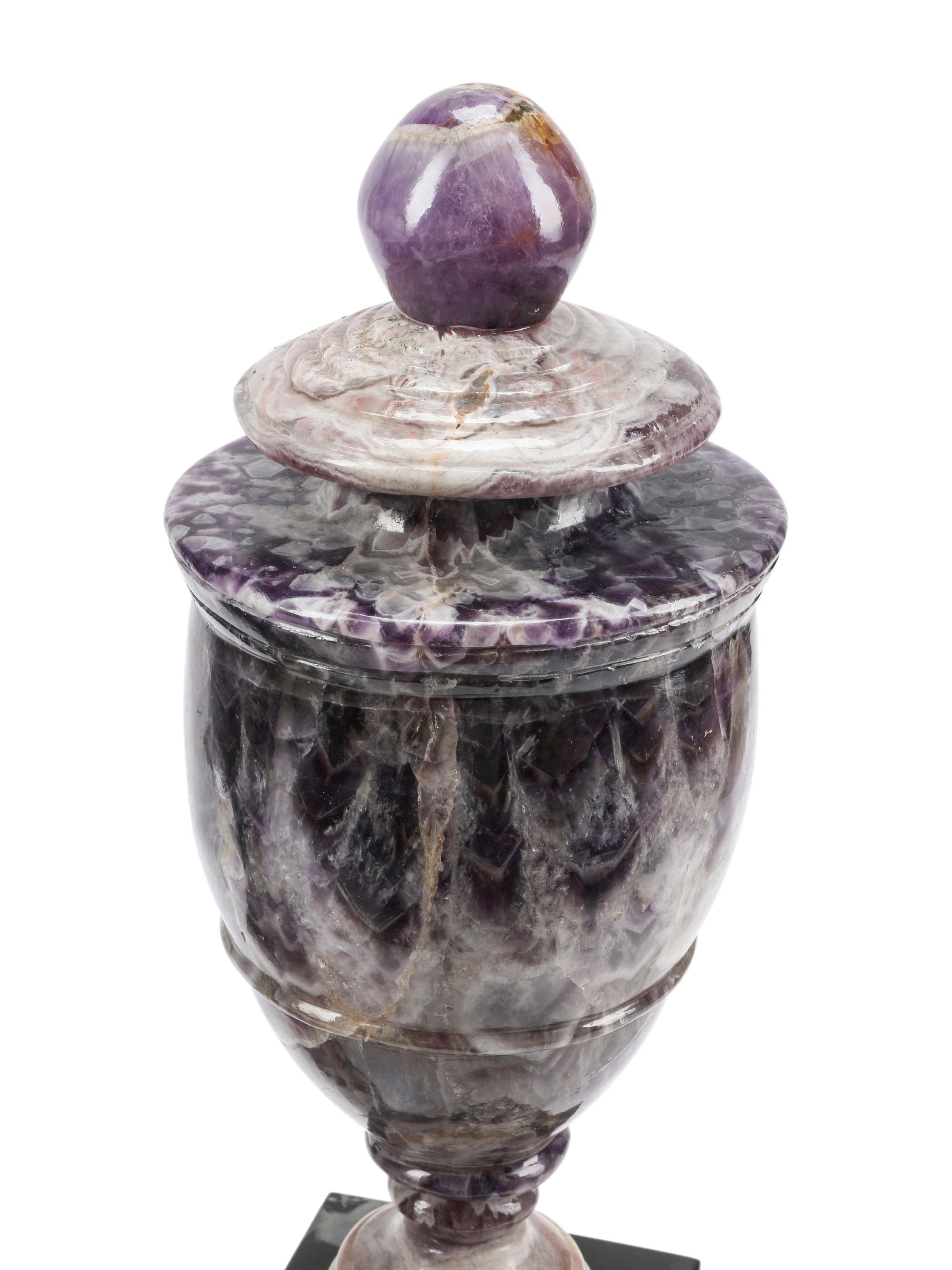 A Pair of Amethyst and Marble Urns