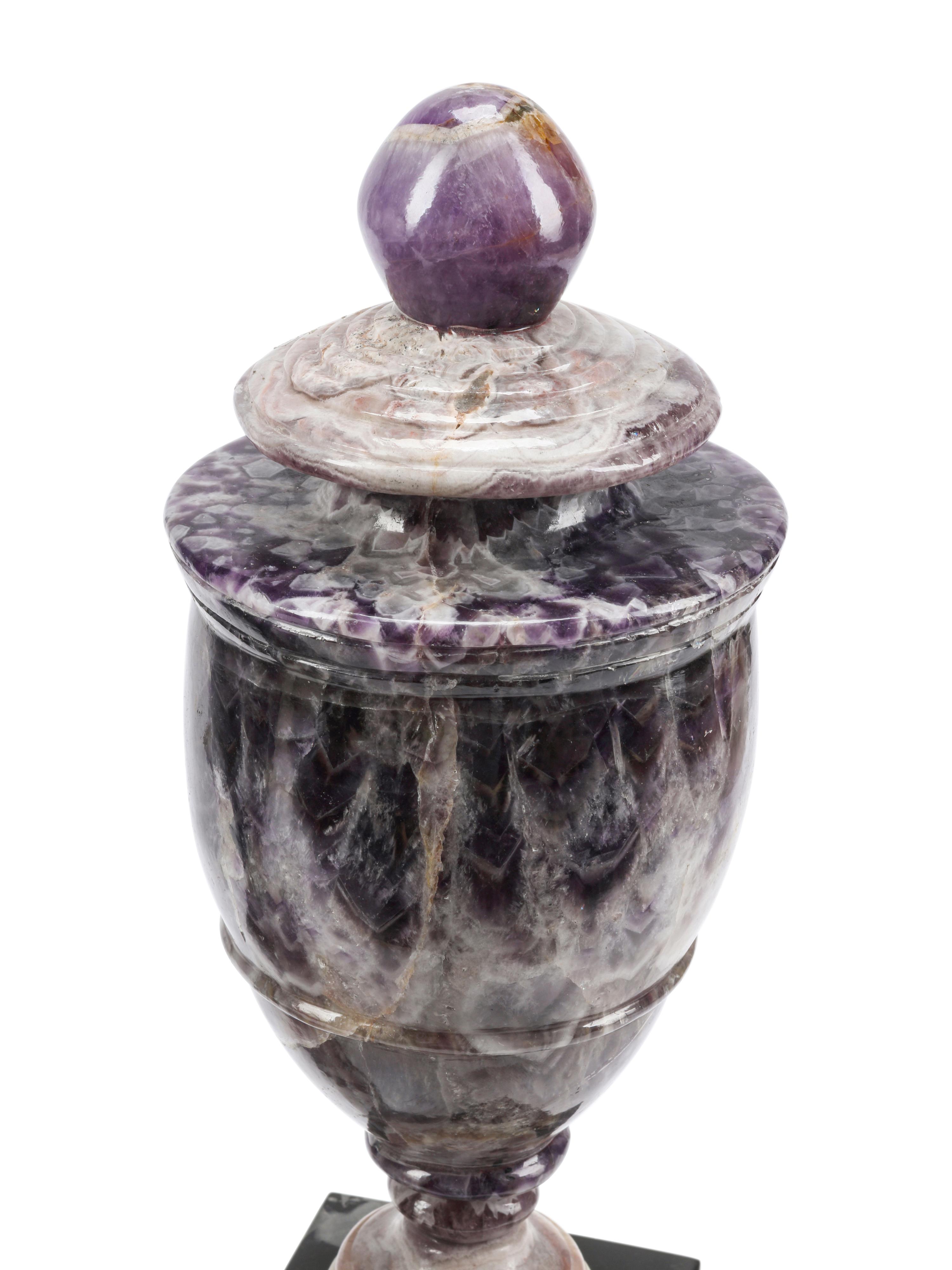 A Pair of Amethyst and Marble Urns