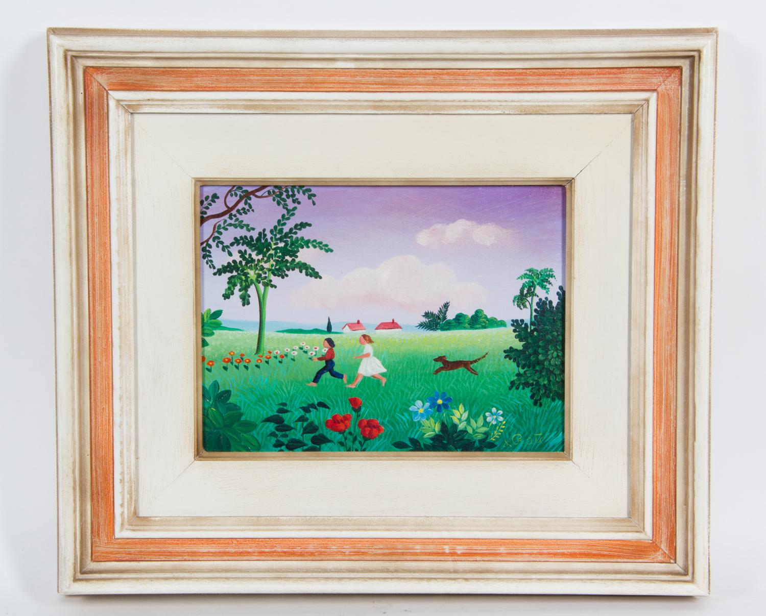 Artist Unknown, (20th century), Landscape with Dog Chasing Children