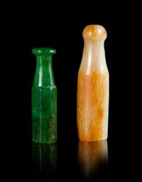 Two Carved Hardstone Cigarette Holders Length of larger 2 1/4 inches.
