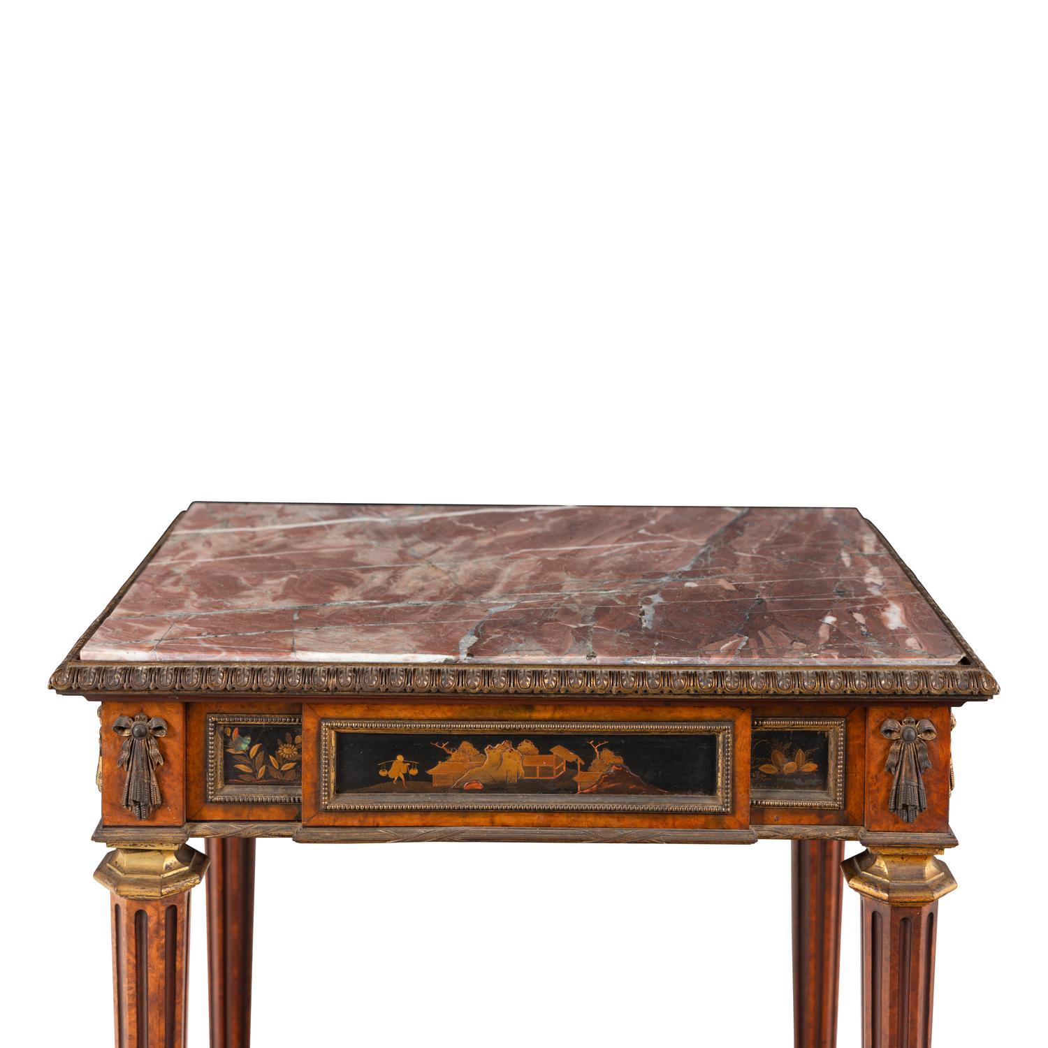 A French Ormolu Mounted Amboyna and Japanese Lacquer Table