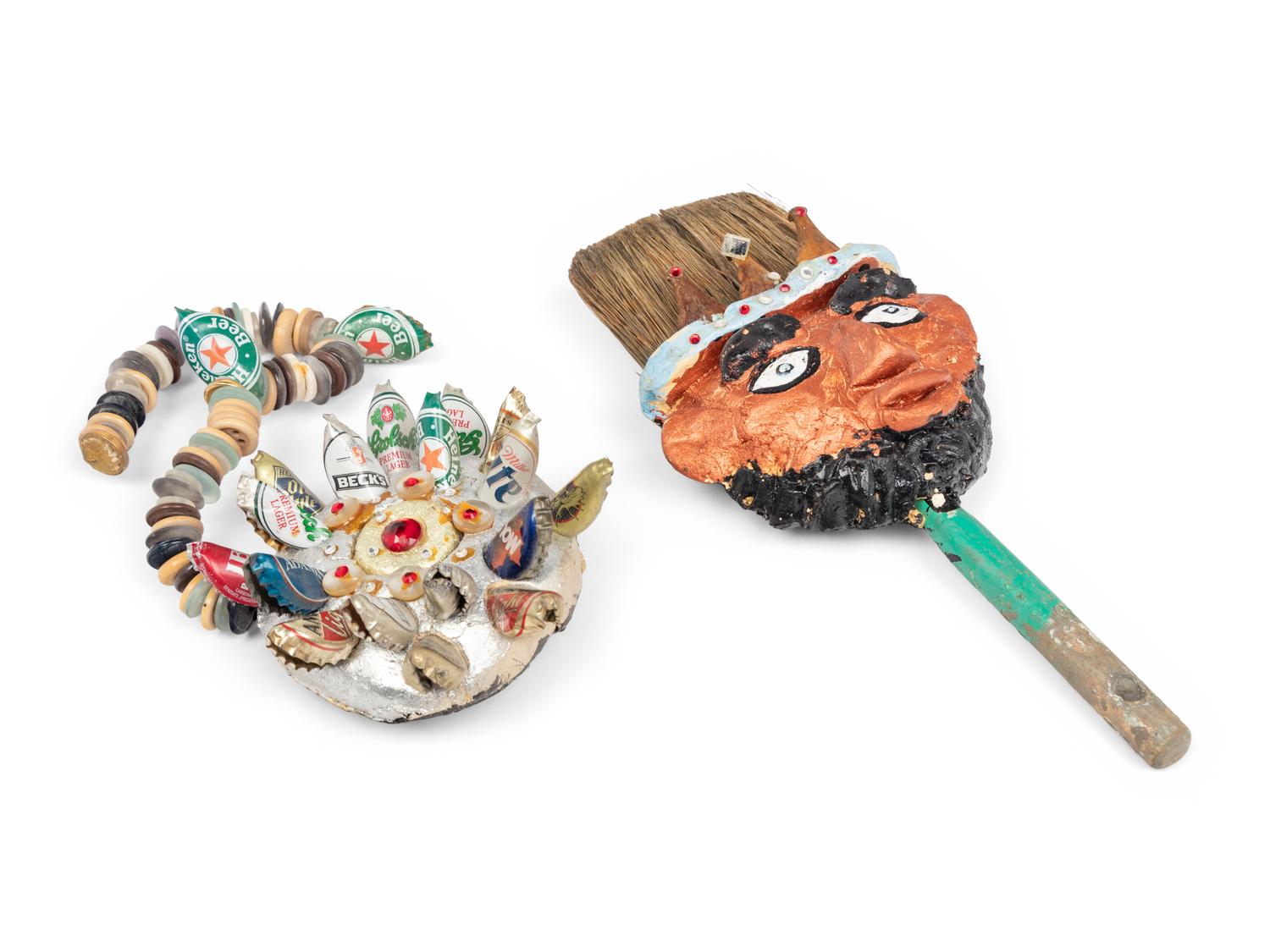 Untitled (Brush Head), 1996 and Untitled (Bottle Cap Flower Talisman), 2000 (two works)