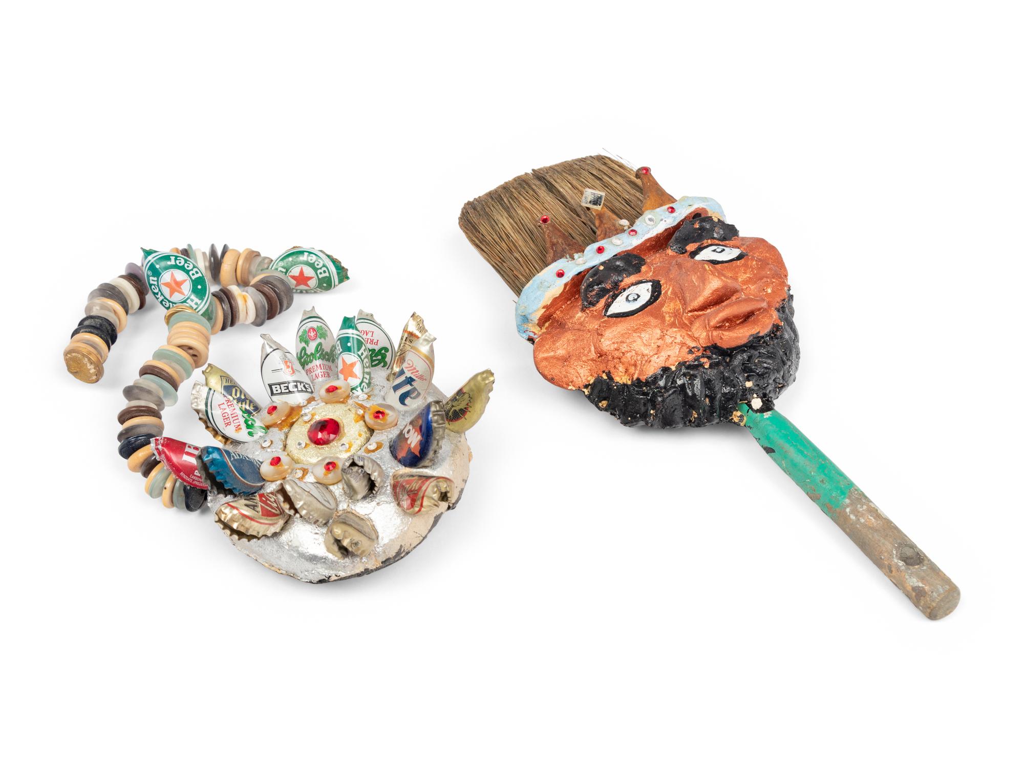 Untitled (Brush Head), 1996 and Untitled (Bottle Cap Flower Talisman), 2000 (two works)