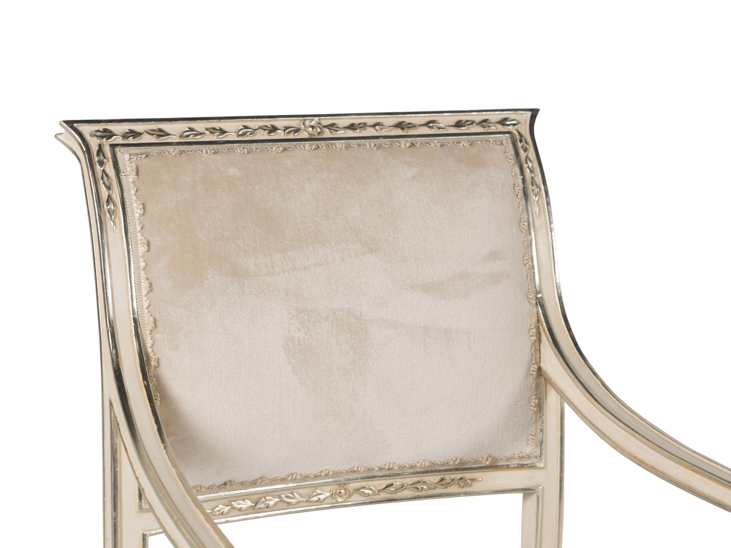 A Set of Ten Dennis and Leen Painted and Parcel Gilt Dining Chairs