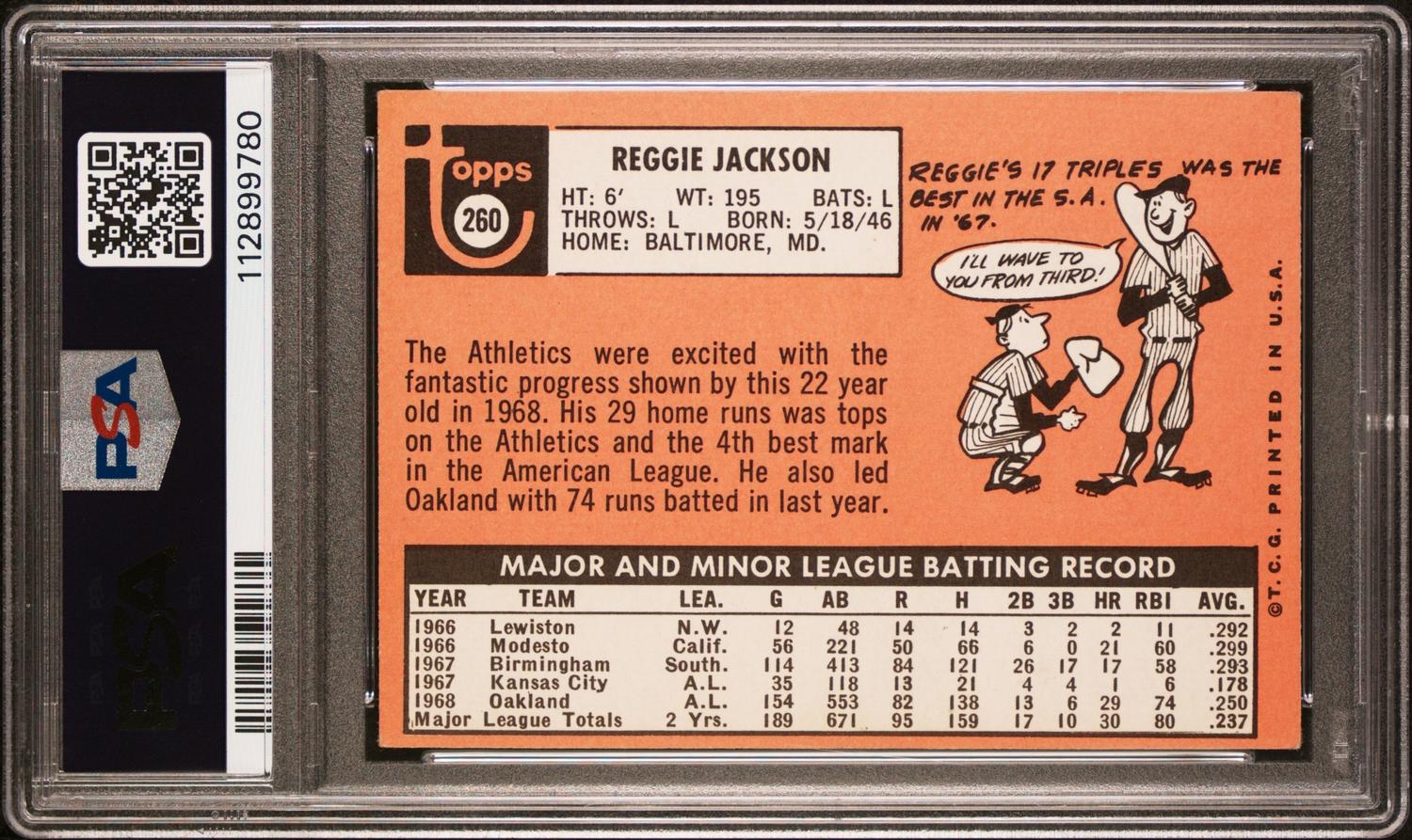 A 1969 Topps Reggie Jackson Rookie Baseball Card (PSA 4 VG-EX)