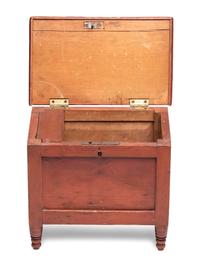 A Late Federal Red Painted Pine Miniature Blanket Chest