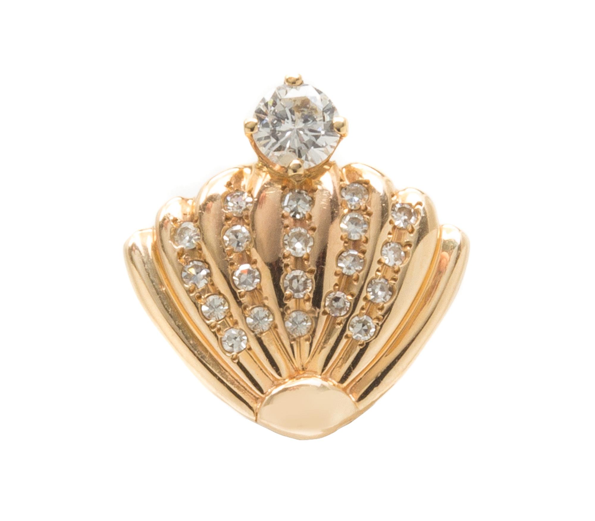 A Yellow Gold and Diamond Shell Motif Slide/Pendant, 4.10 dwts.