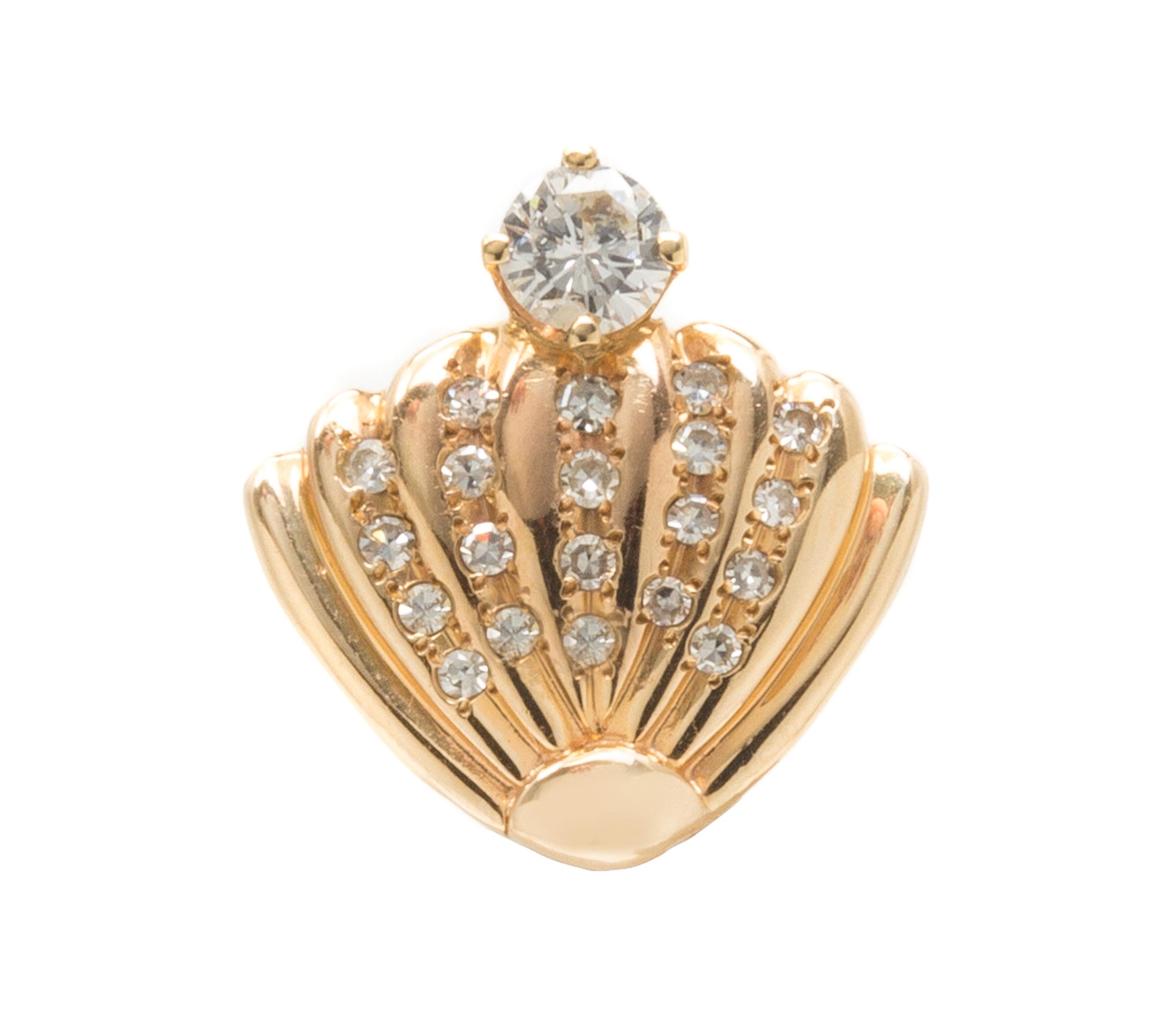 A Yellow Gold and Diamond Shell Motif Slide/Pendant, 4.10 dwts.