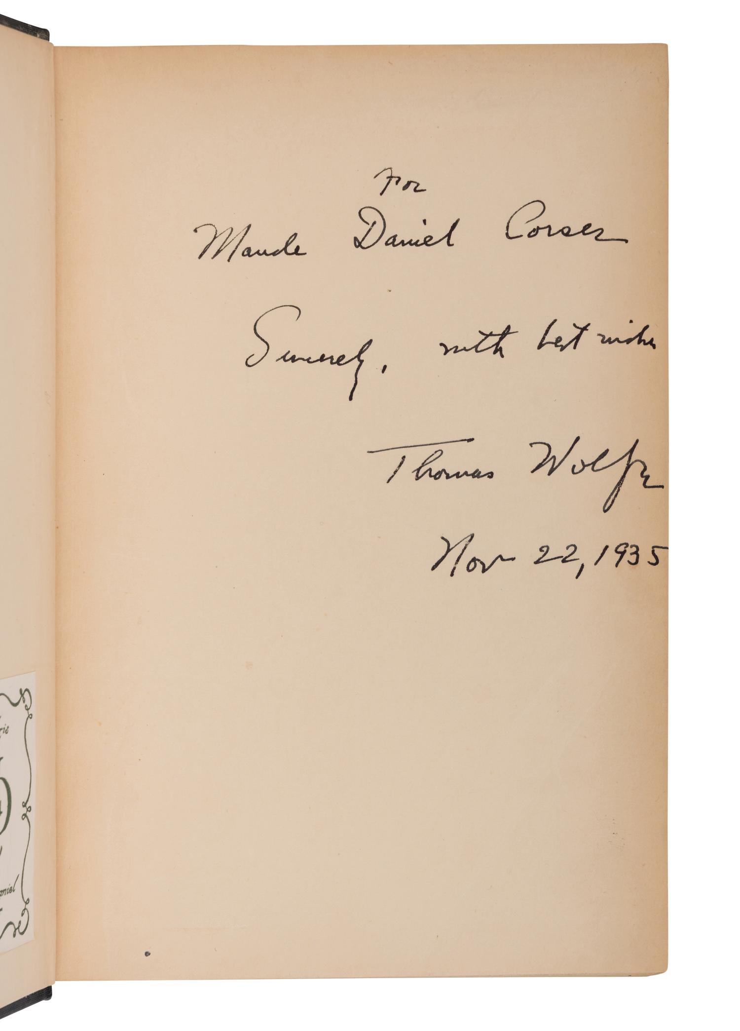 WOLFE, Thomas (1900-1938). Of Time and the River . New York: Charles Scribner's Sons, 1935.