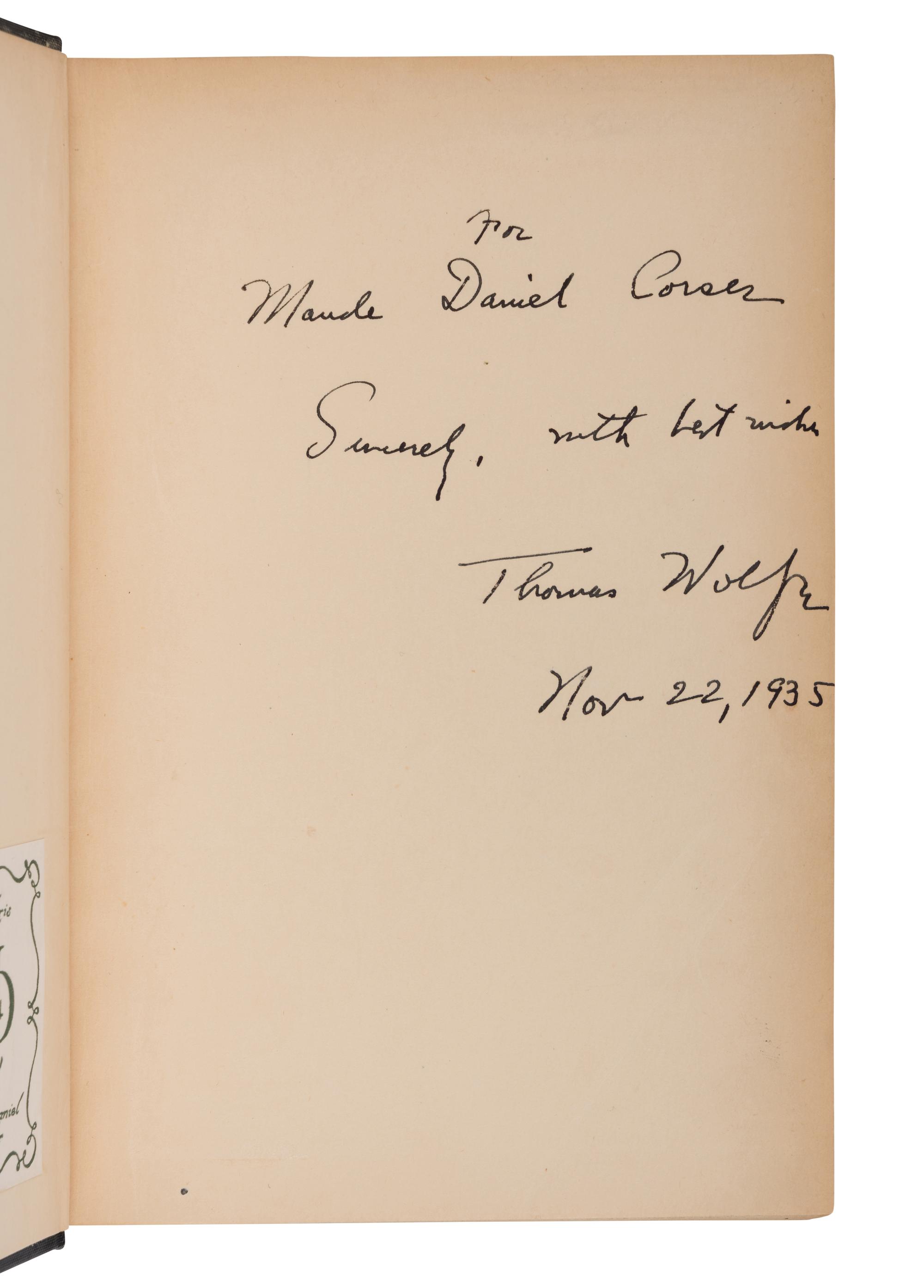 WOLFE, Thomas (1900-1938). Of Time and the River . New York: Charles Scribner's Sons, 1935.