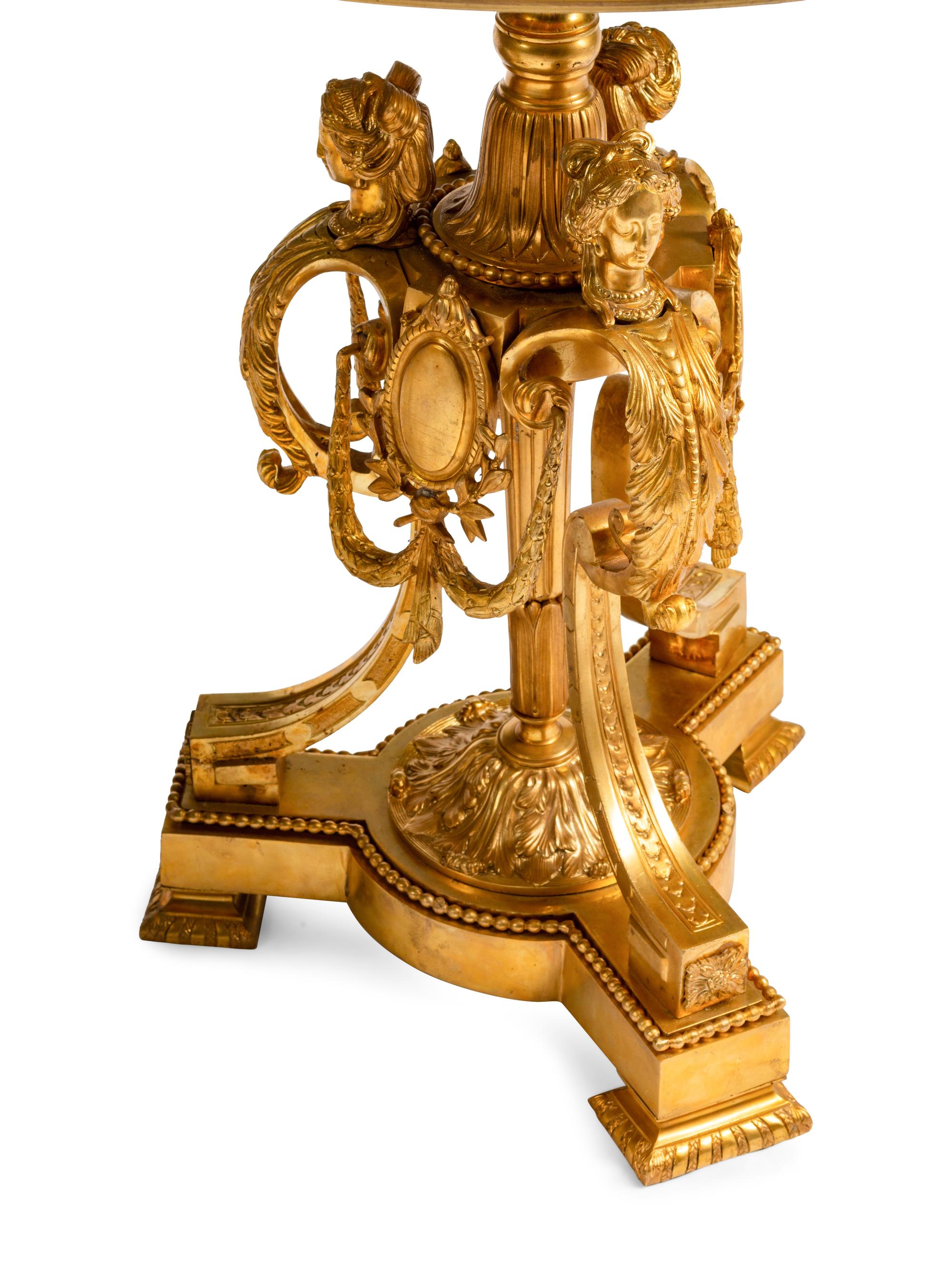 A Pair of Louis XVI Style Gilt Bronze and Malachite Tables