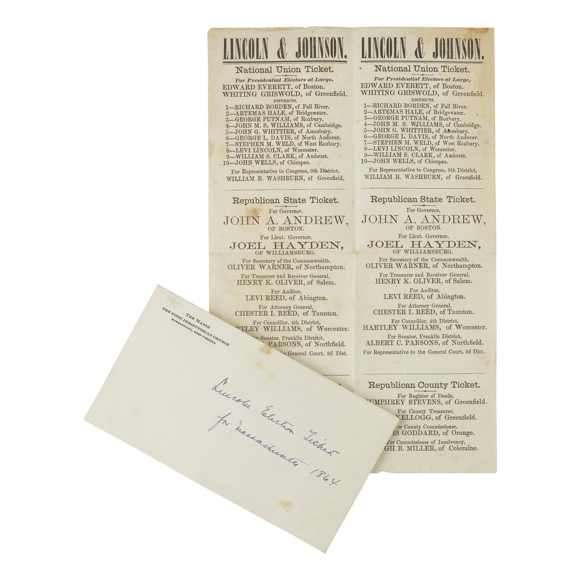(Lincoln, Abraham) Uncut 1864 Massachusetts Republican Tickets