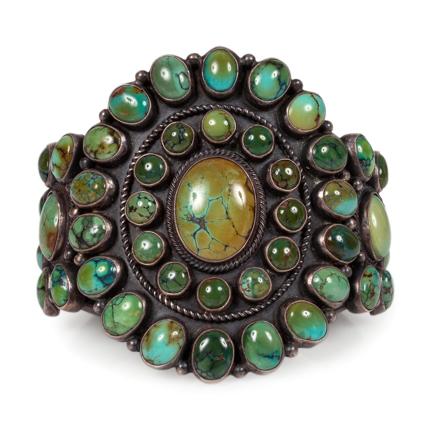 Sterling Silver and Turquoise Cluster Cuff Bracelet
