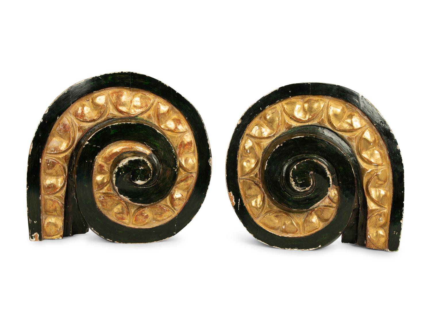 A Pair of Italian Painted and Gilt Volute Fragments
