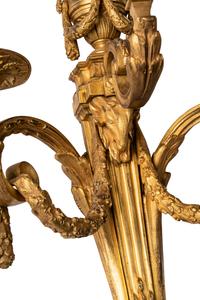 A Pair of Louis XVI Style Gilt Bronze Three-Light Sconces