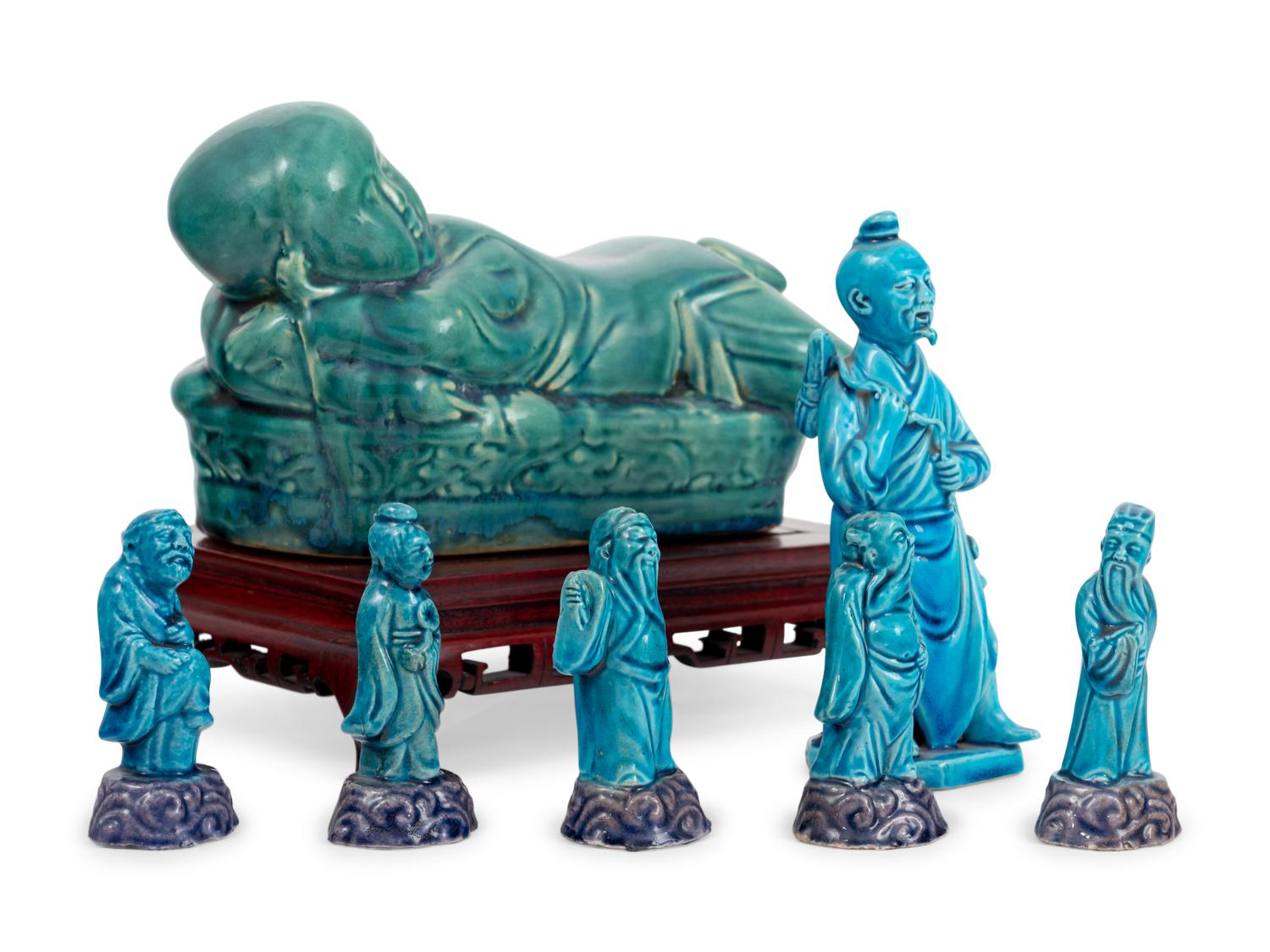10 Chinese Turquoise Glazed Porcelain Figures