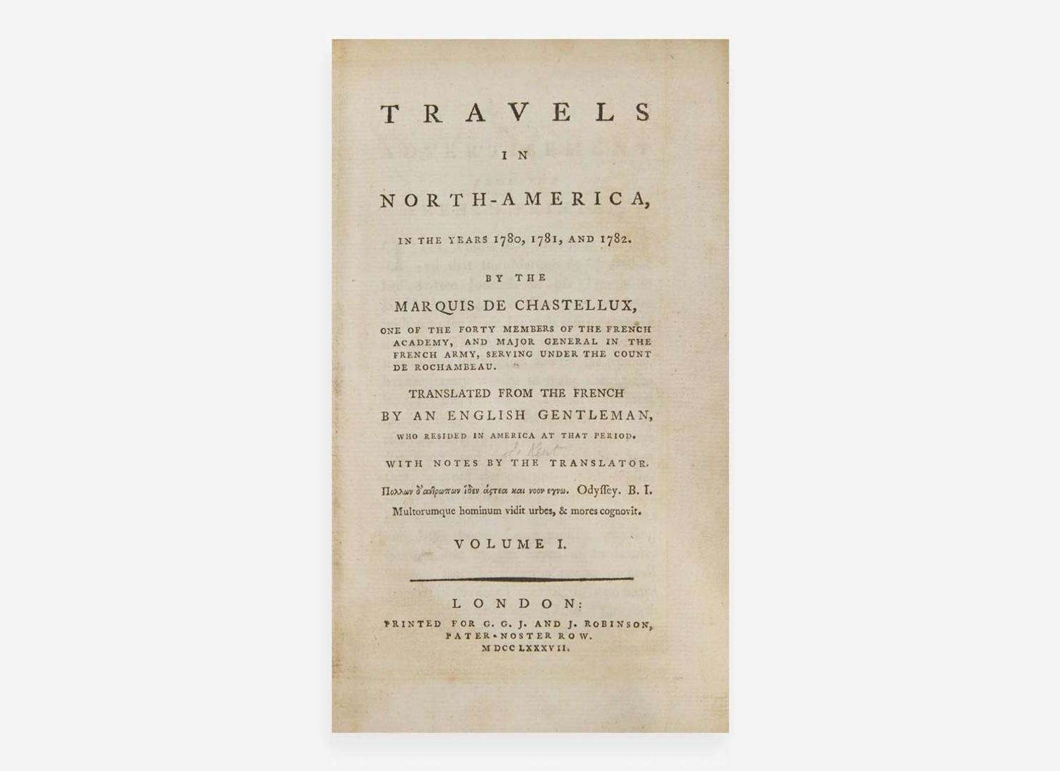 [Americana] Chastellux, (Francois J.) Marquis de: Travels in North-America...