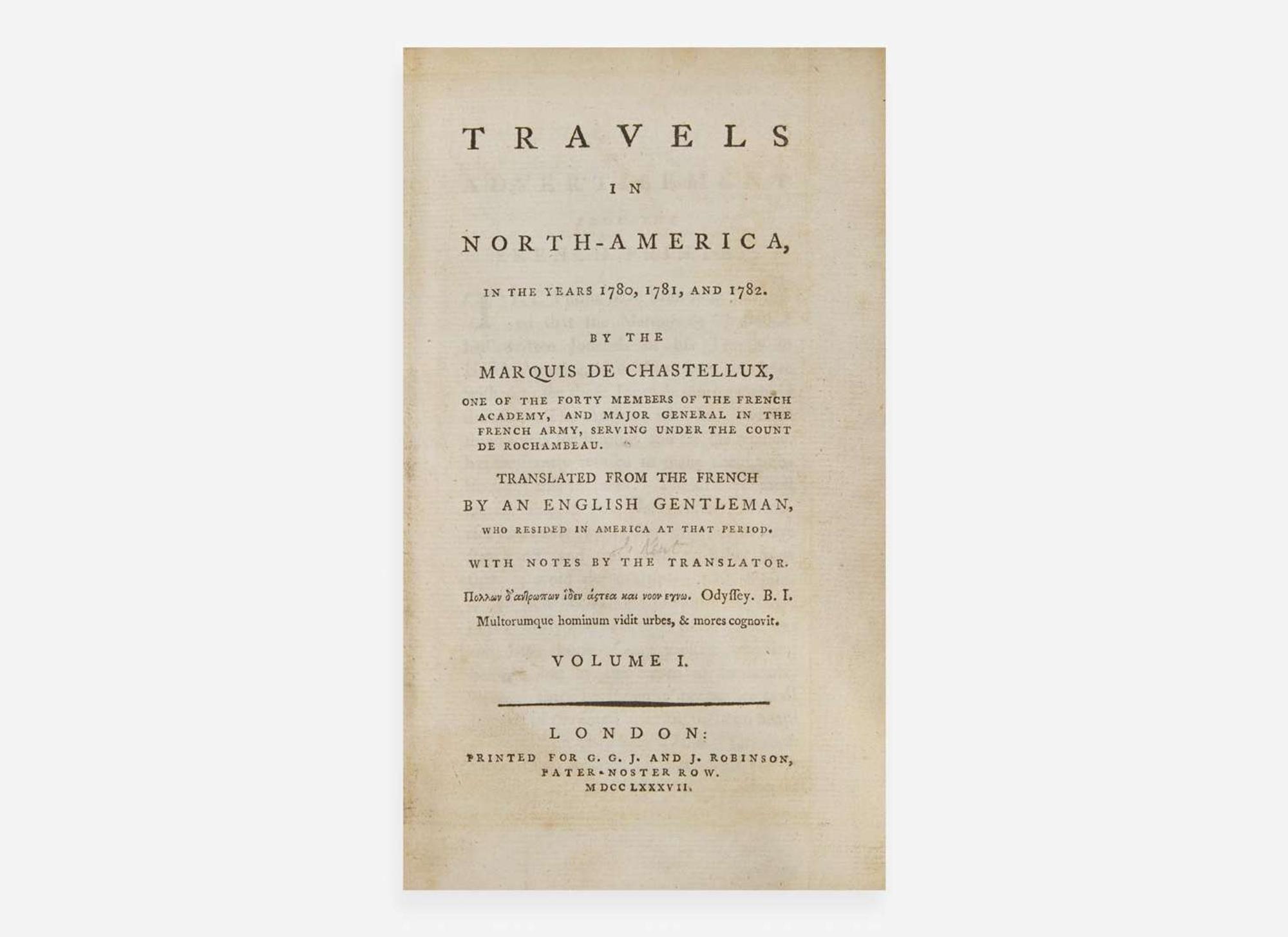 [Americana] Chastellux, (Francois J.) Marquis de: Travels in North-America...