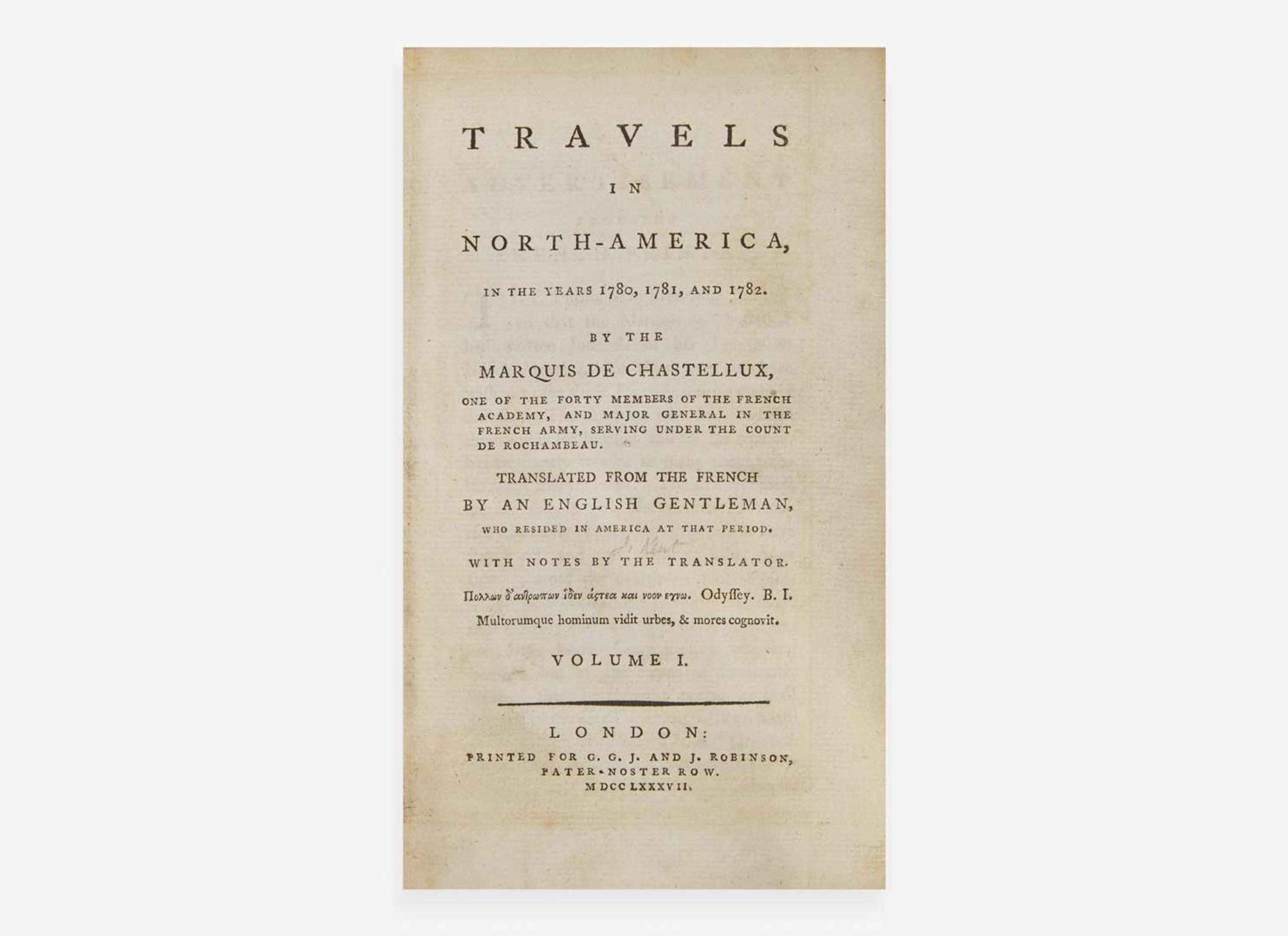 [Americana] Chastellux, (Francois J.) Marquis de: Travels in North-America...