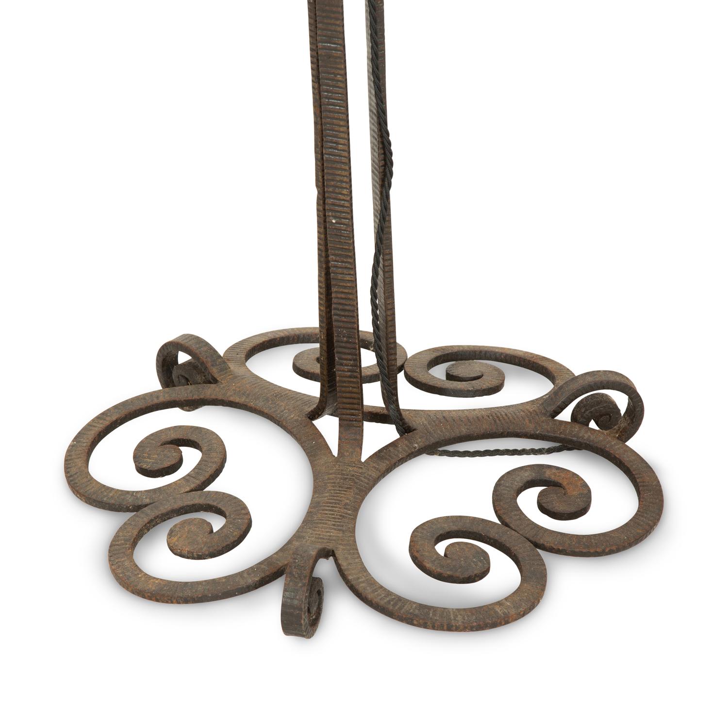 An Art Deco Wrought Iron and Glass Torchère by Degue