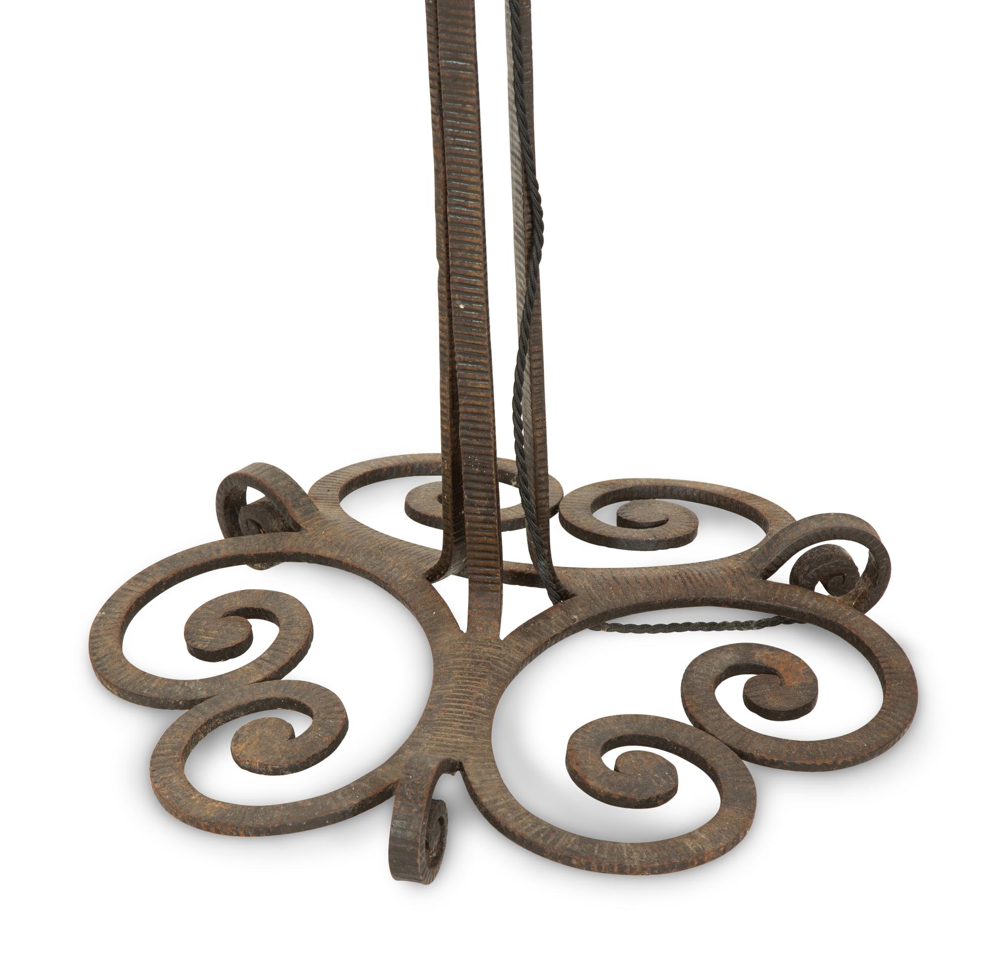 An Art Deco Wrought Iron and Glass Torchère by Degue