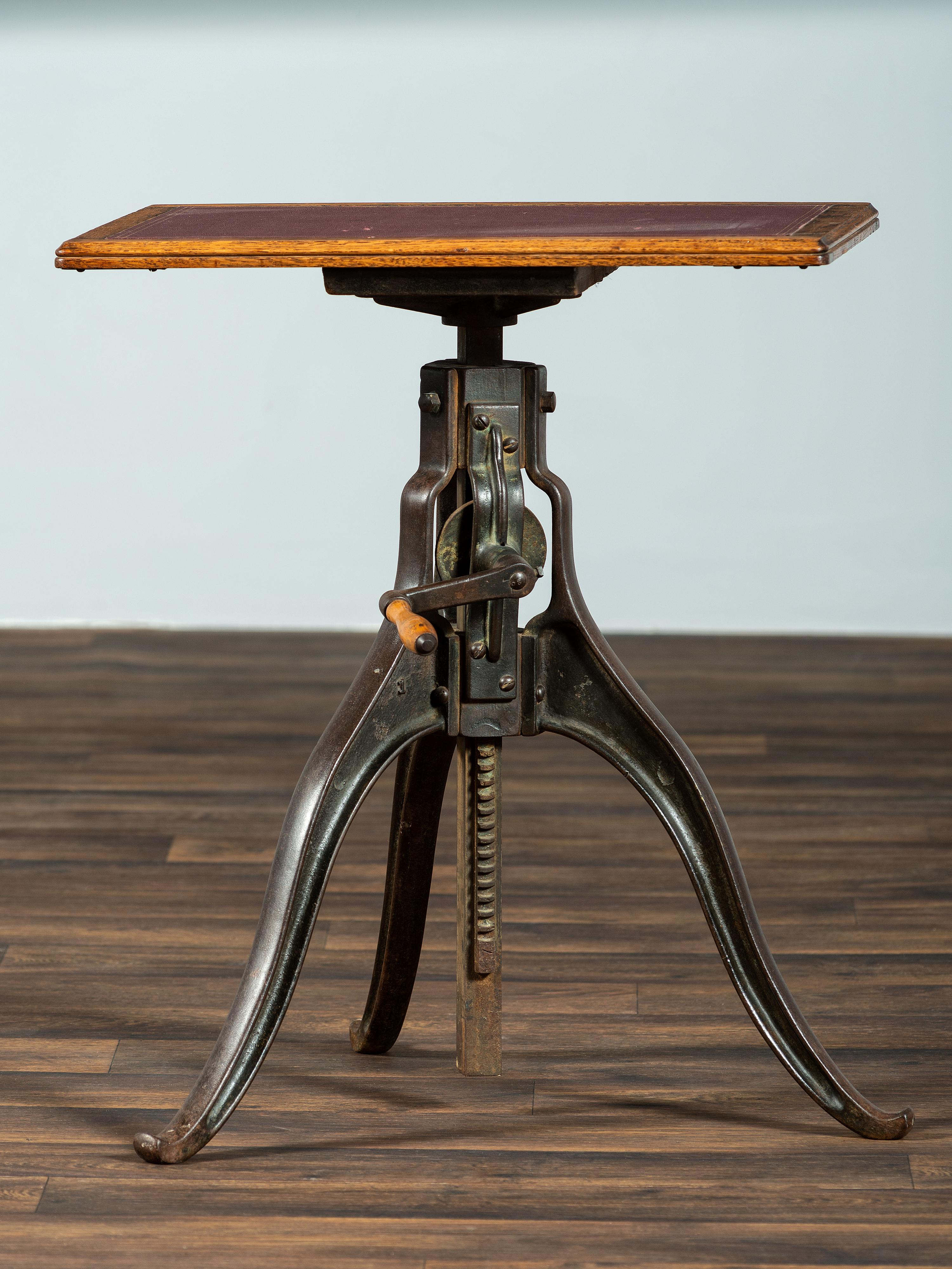 An Optometrist's Iron and Oak Adjustable Table
