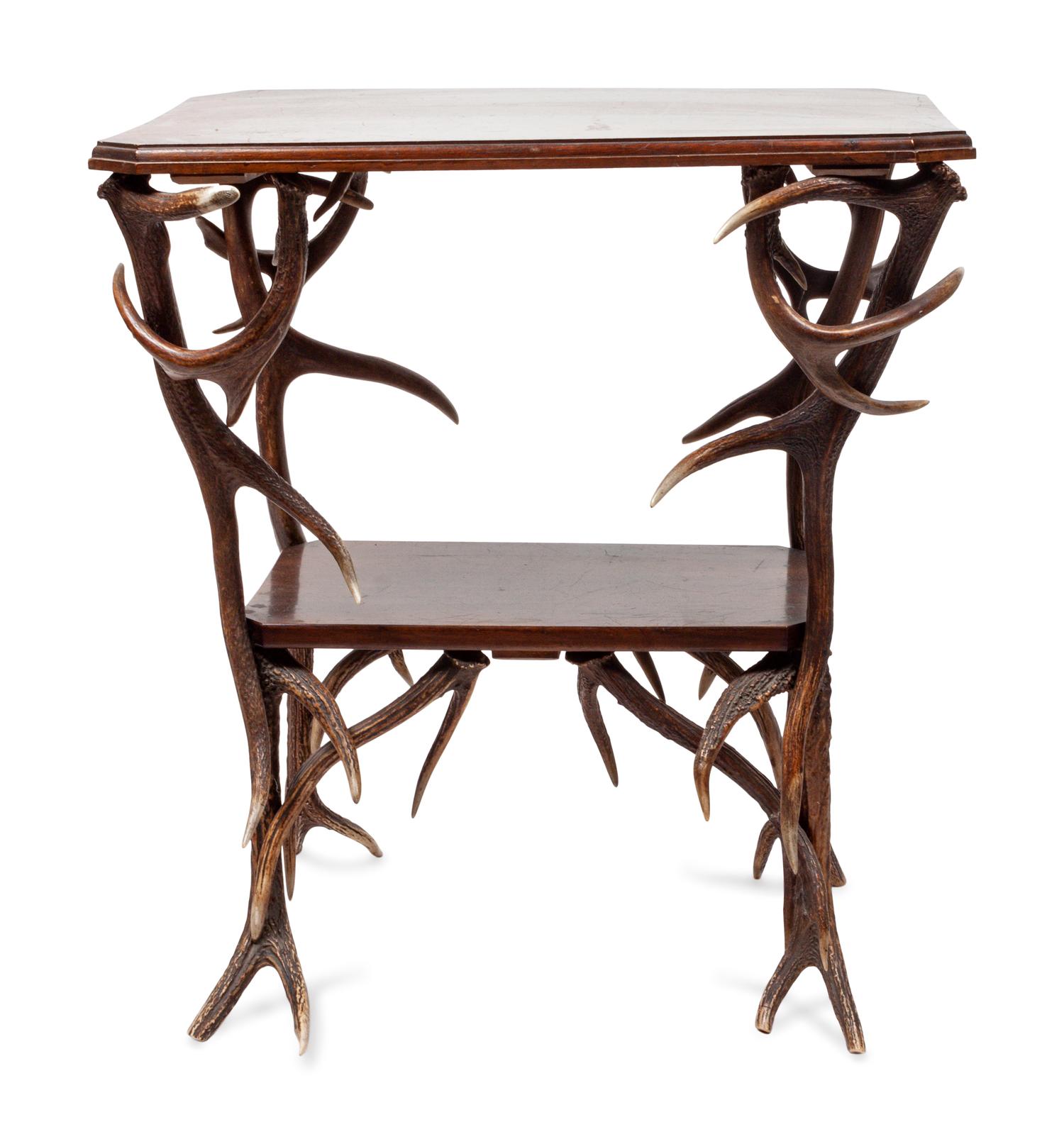 Western Style Antler and Wood Hall Table