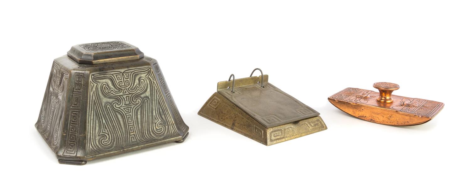 Tiffany Studios, EARLY 20TH CENTURY, a collection of three rare pattern desk articles