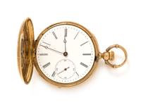 An 18 Karat Yellow Gold Hunter Case Pocket Watch, Ulysse Bourquin, 31.00 dwts.
