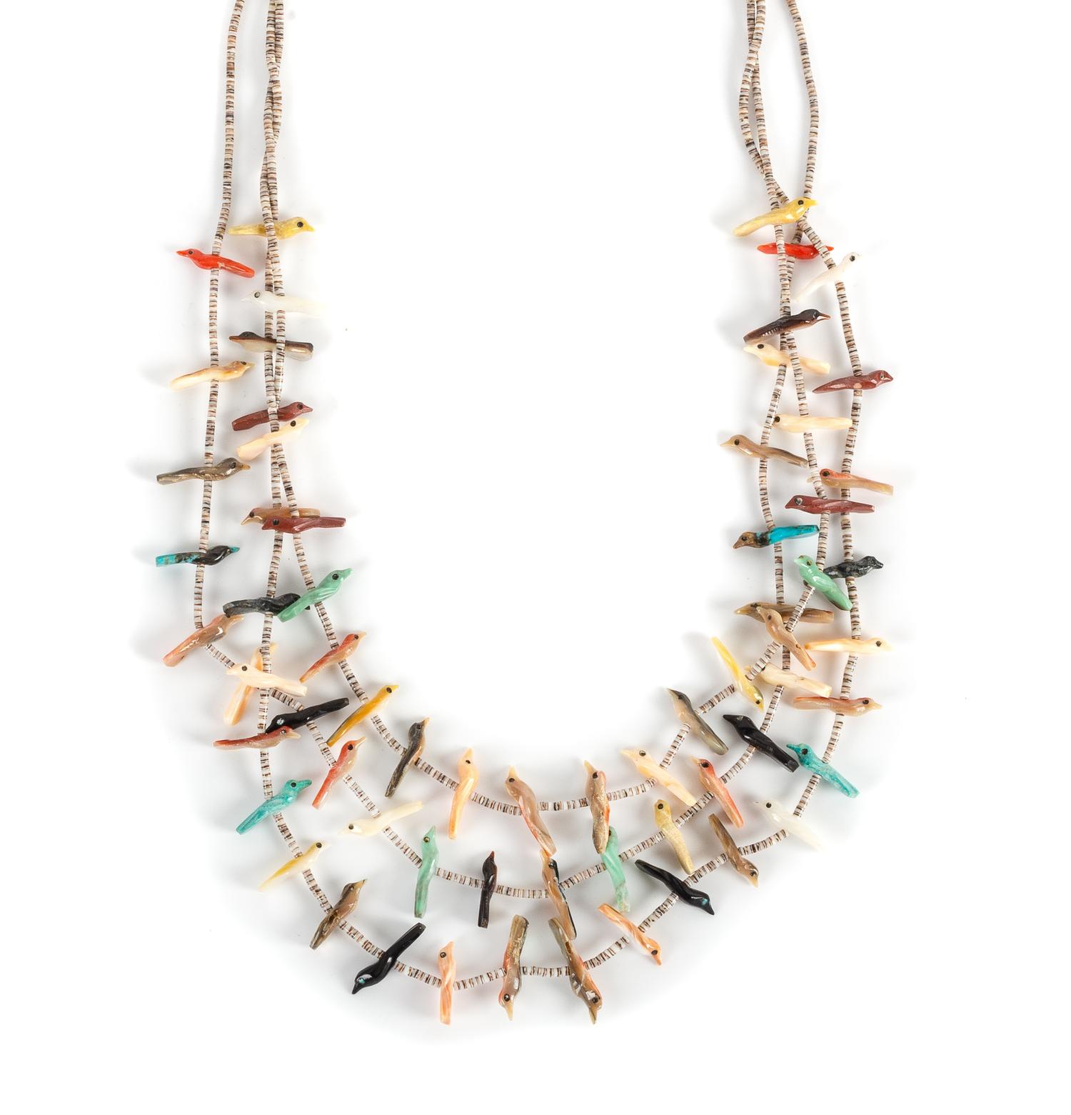 Southwestern Three Strand Bird Fetish Necklace Length 28 inches