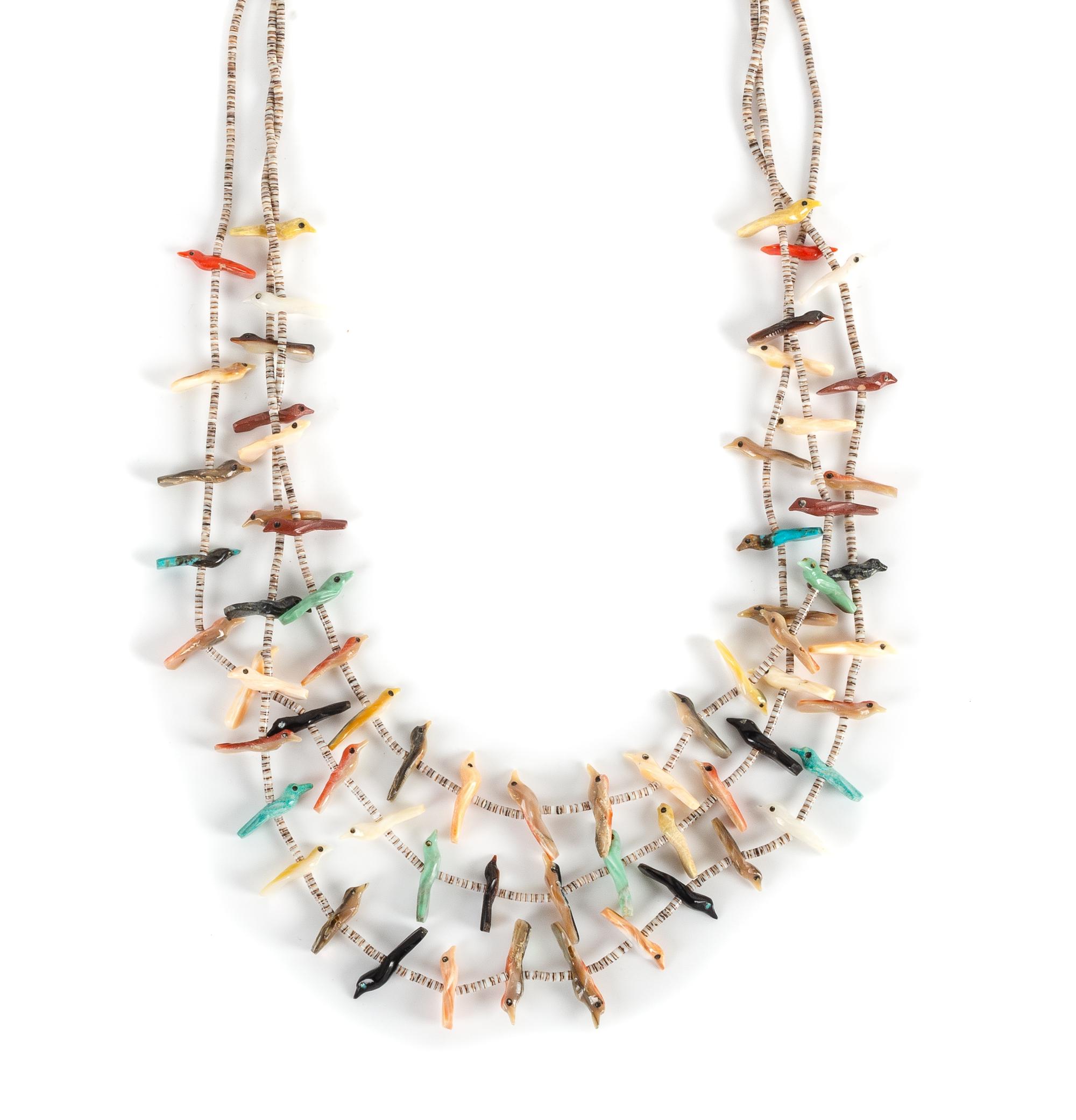 Southwestern Three Strand Bird Fetish Necklace Length 28 inches