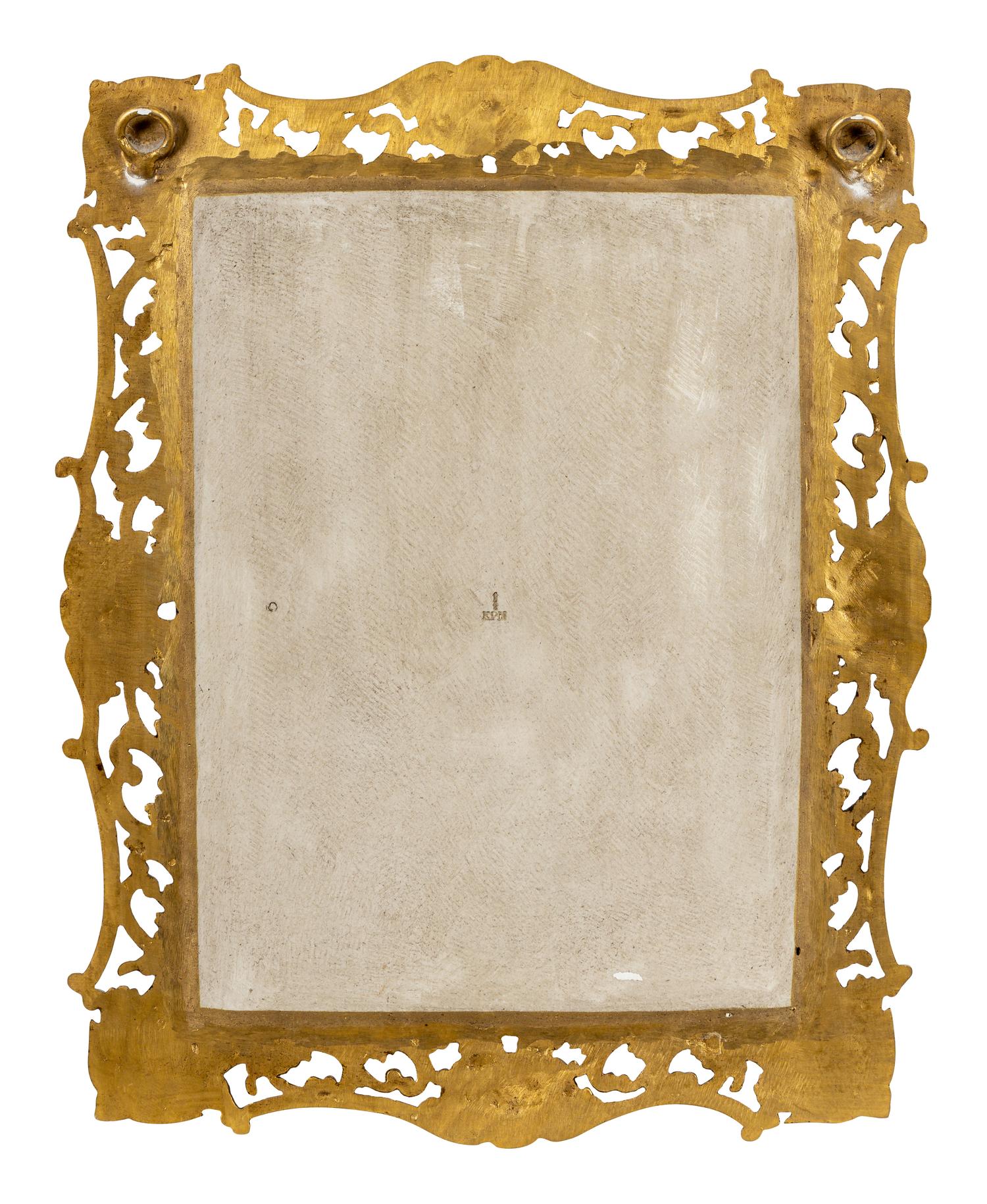 A Painted Porcelain Plaque Depicting Judah and Tamar in a Gilt Bronze Frame