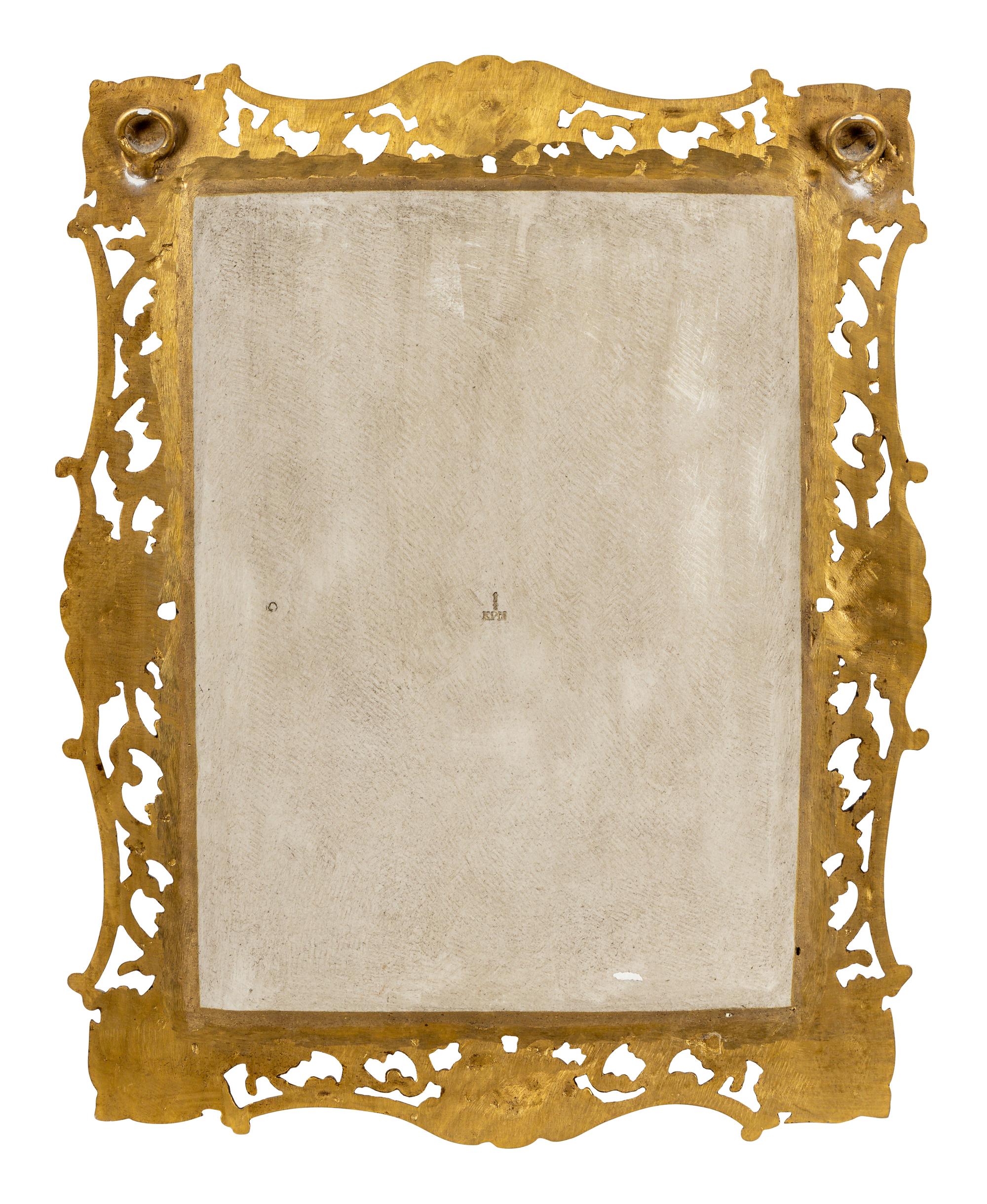 A Painted Porcelain Plaque Depicting Judah and Tamar in a Gilt Bronze Frame