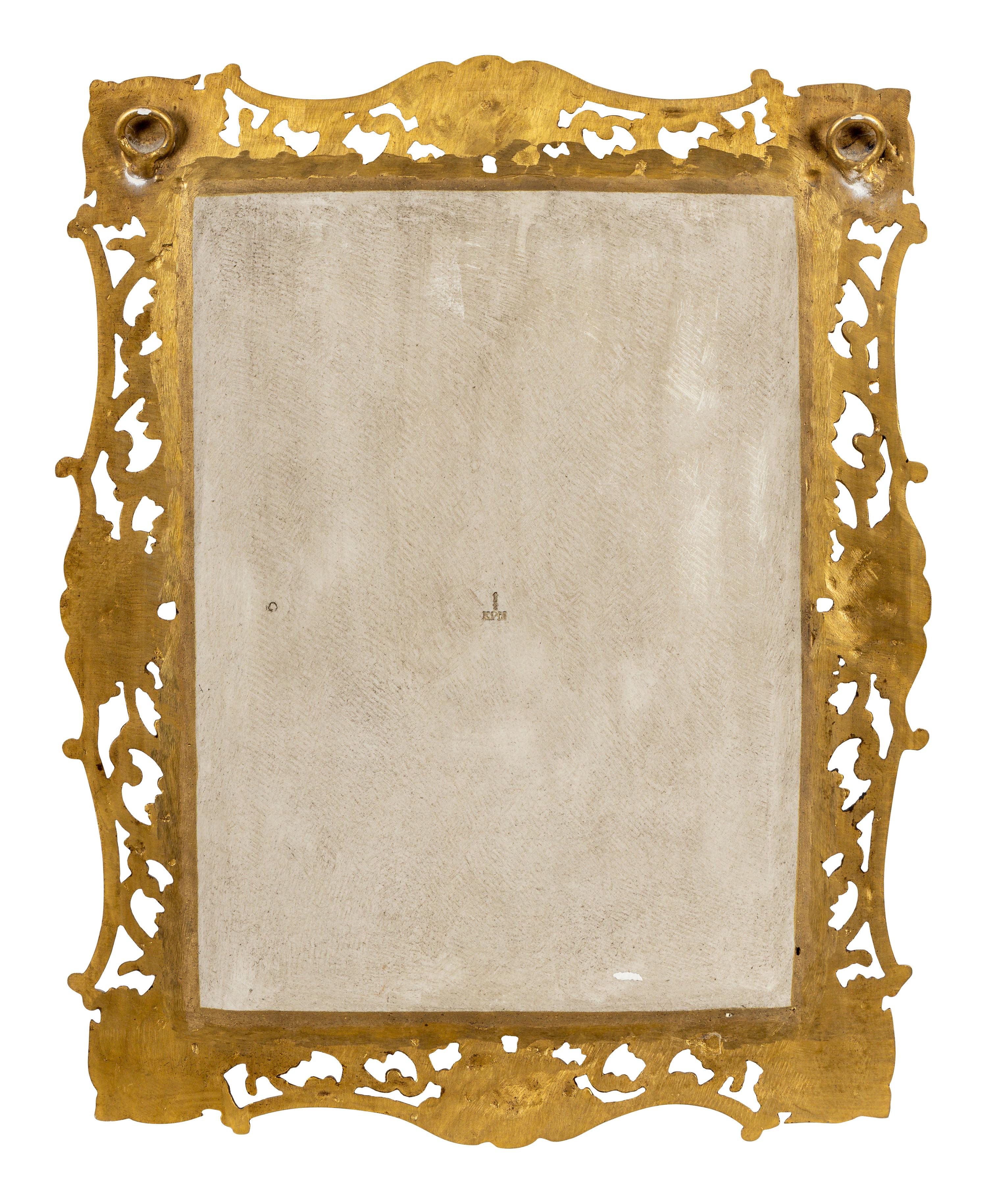 A Painted Porcelain Plaque Depicting Judah and Tamar in a Gilt Bronze Frame